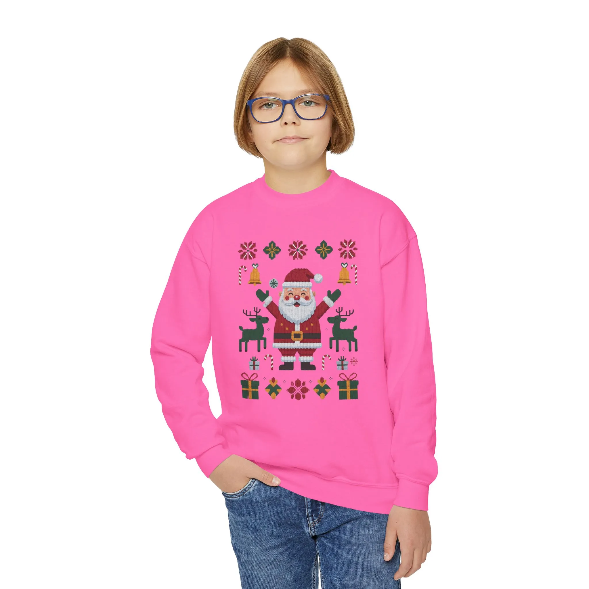 Kids Santa Christmas Sweatshirt, Cute Reindeer Holiday Jumper, Classic Christmas Sweater for Girls - Image 21