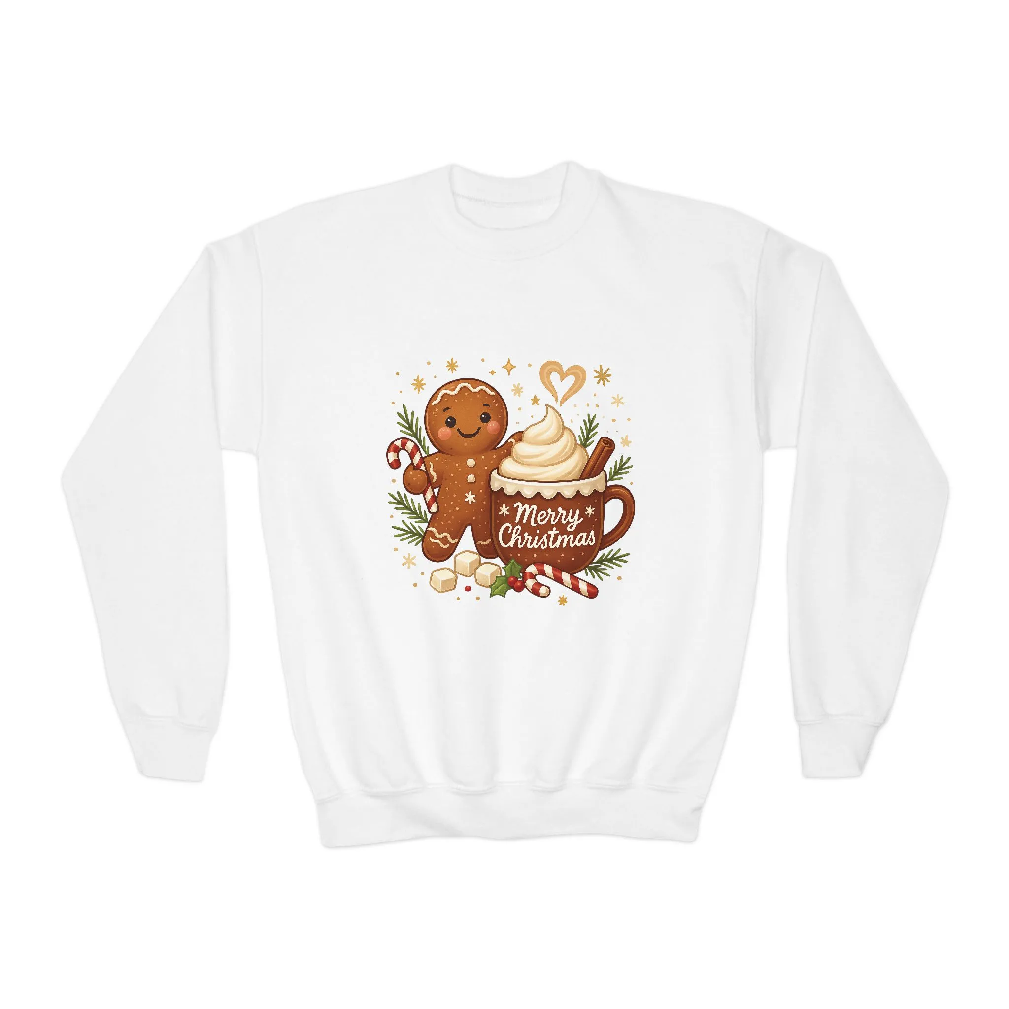 Gingerbread - Hot Cocoa Christmas Sweatshirt for Girls, Cozy Holiday Jumper, Youth Crewneck Sweatshirt - Image 3
