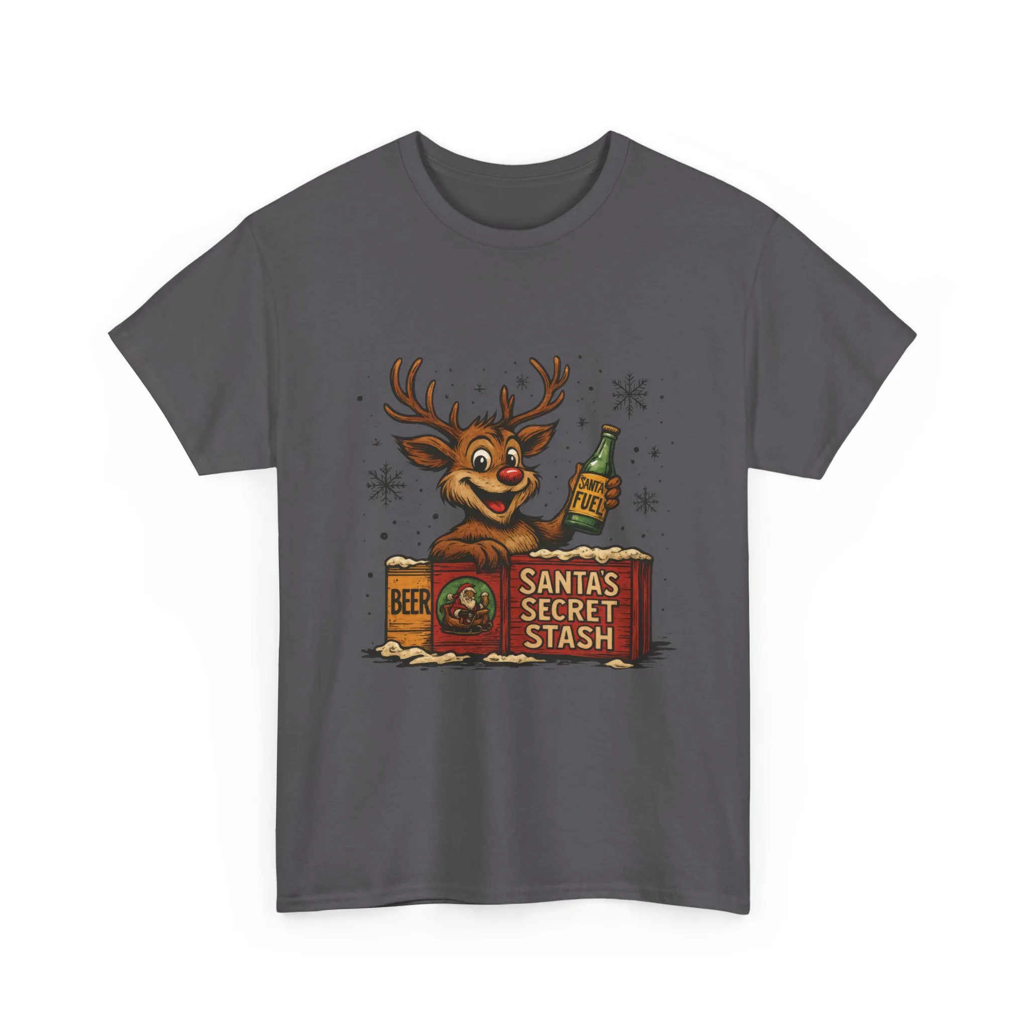 Men's Funny Christmas T-Shirt, Santa's Secret Stash Reindeer Tee - Image 19