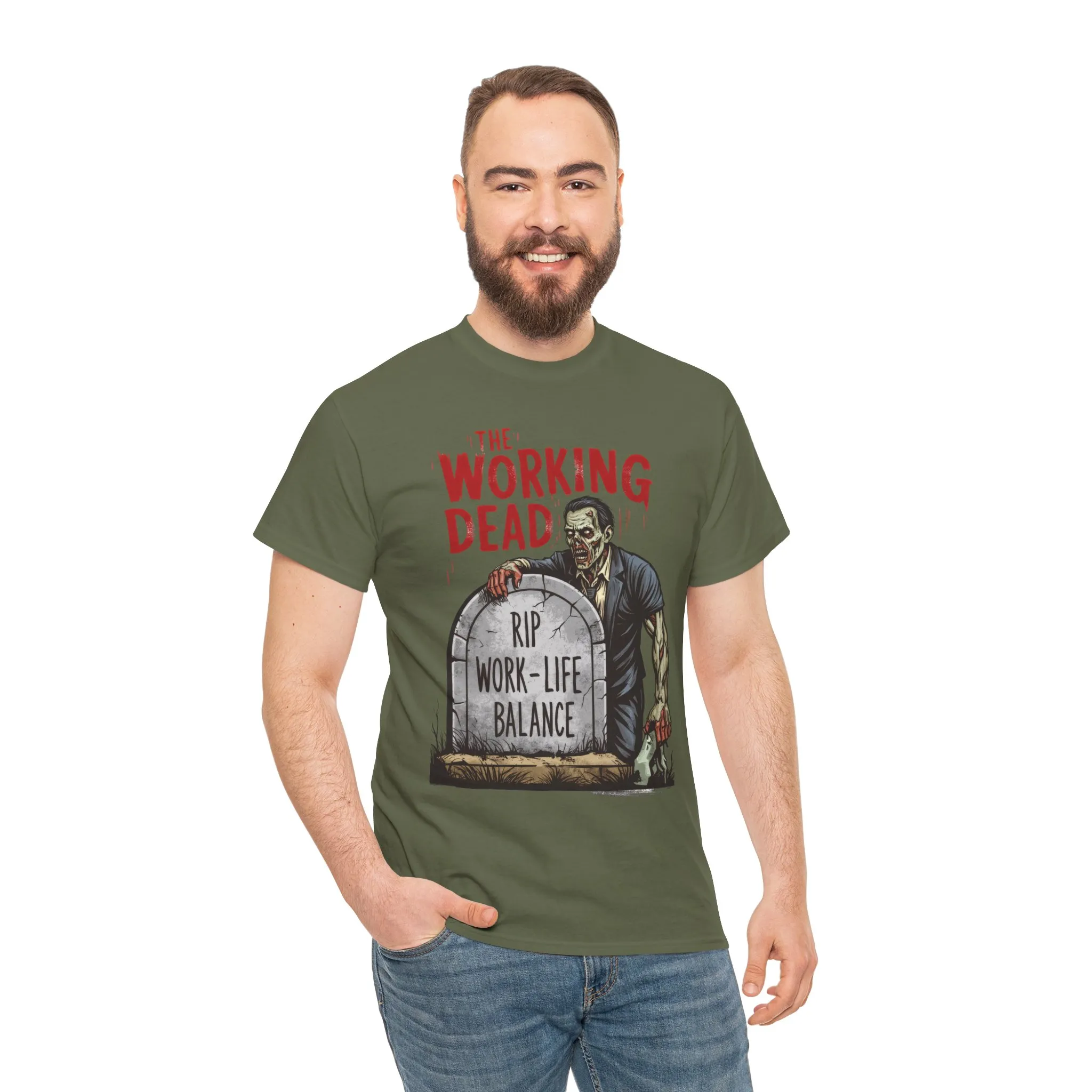 The Working Dead Shirt Men, Funny Work Life Balance Zombie Tee, RIP Work Shirt, Halloween Tee - Image 8