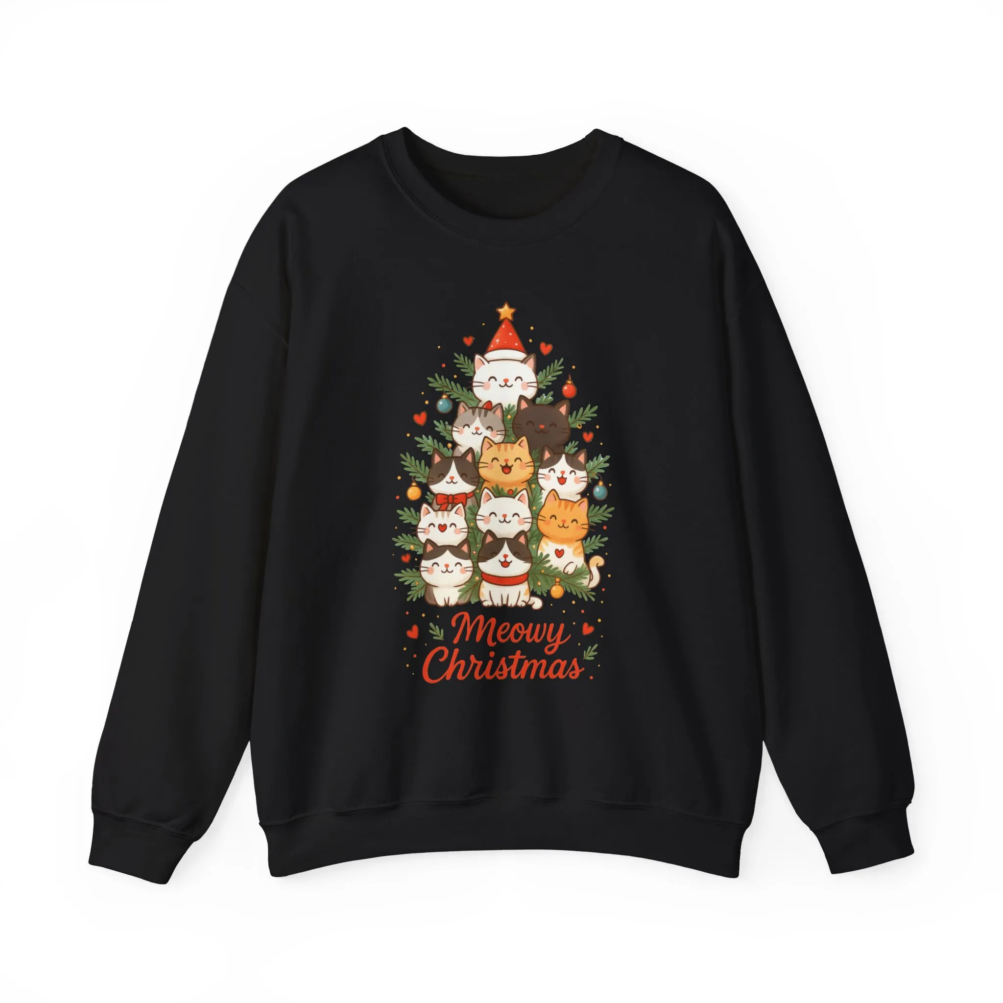 Women's Meowy Christmas Cat Sweatshirt, Cute Holiday Kitty Pullover - Image 2