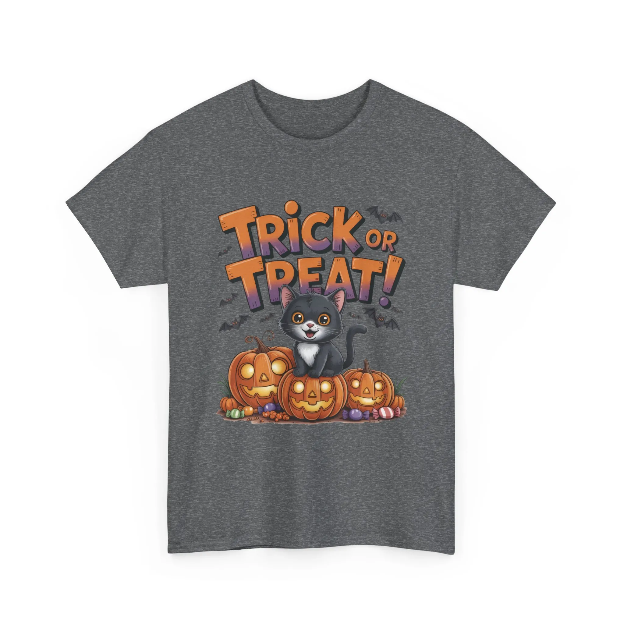 Cute Black Cat Trick or Treat Halloween T-Shirt for Women, Funny Pumpkin Cat Tee, Spooky Fall Shirt, Matching Family Halloween Shirts - Image 13