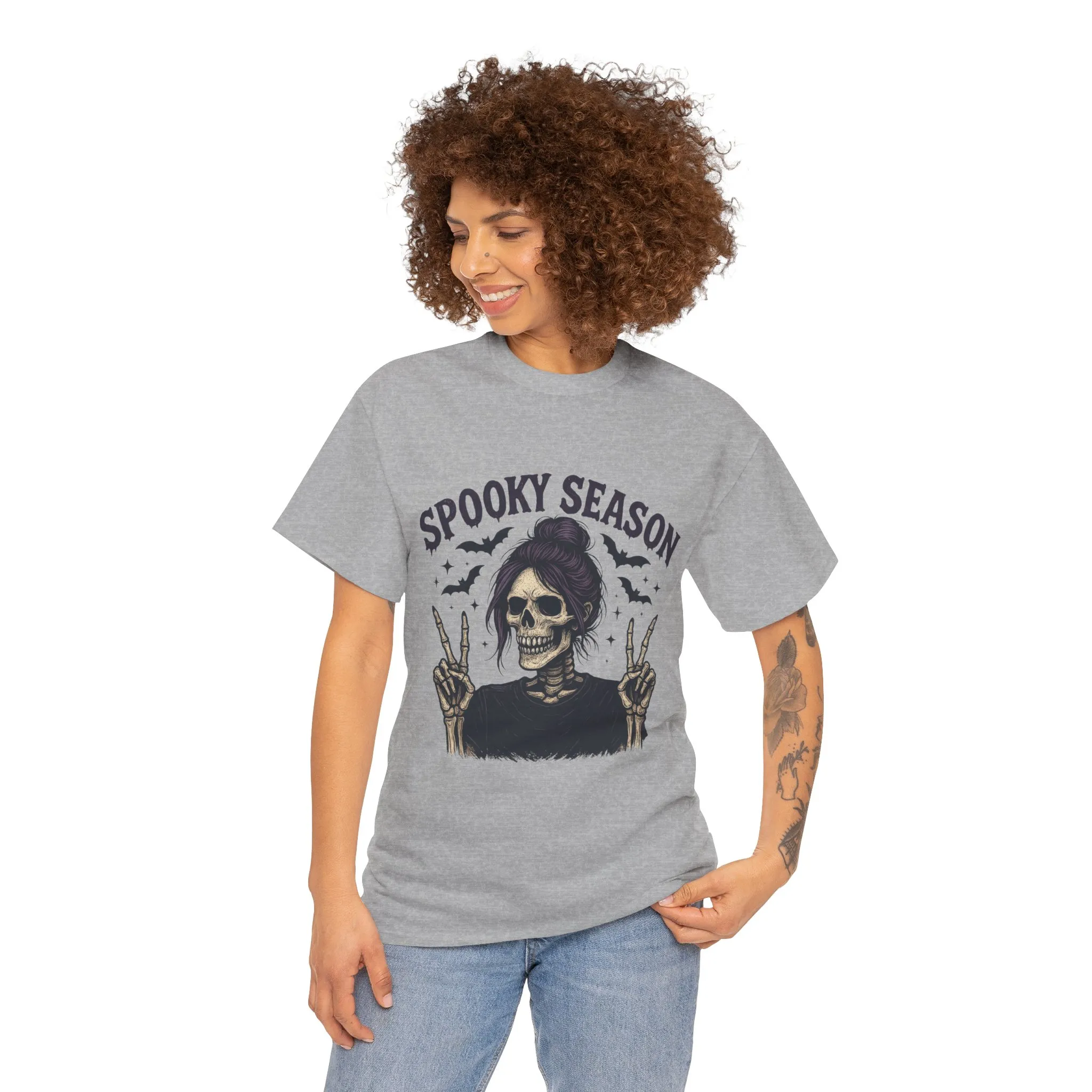 Spooky Season Women's T-Shirt, Funny Skeleton Girl Halloween Graphic Tee, Gothic Fall Shirt - Image 8