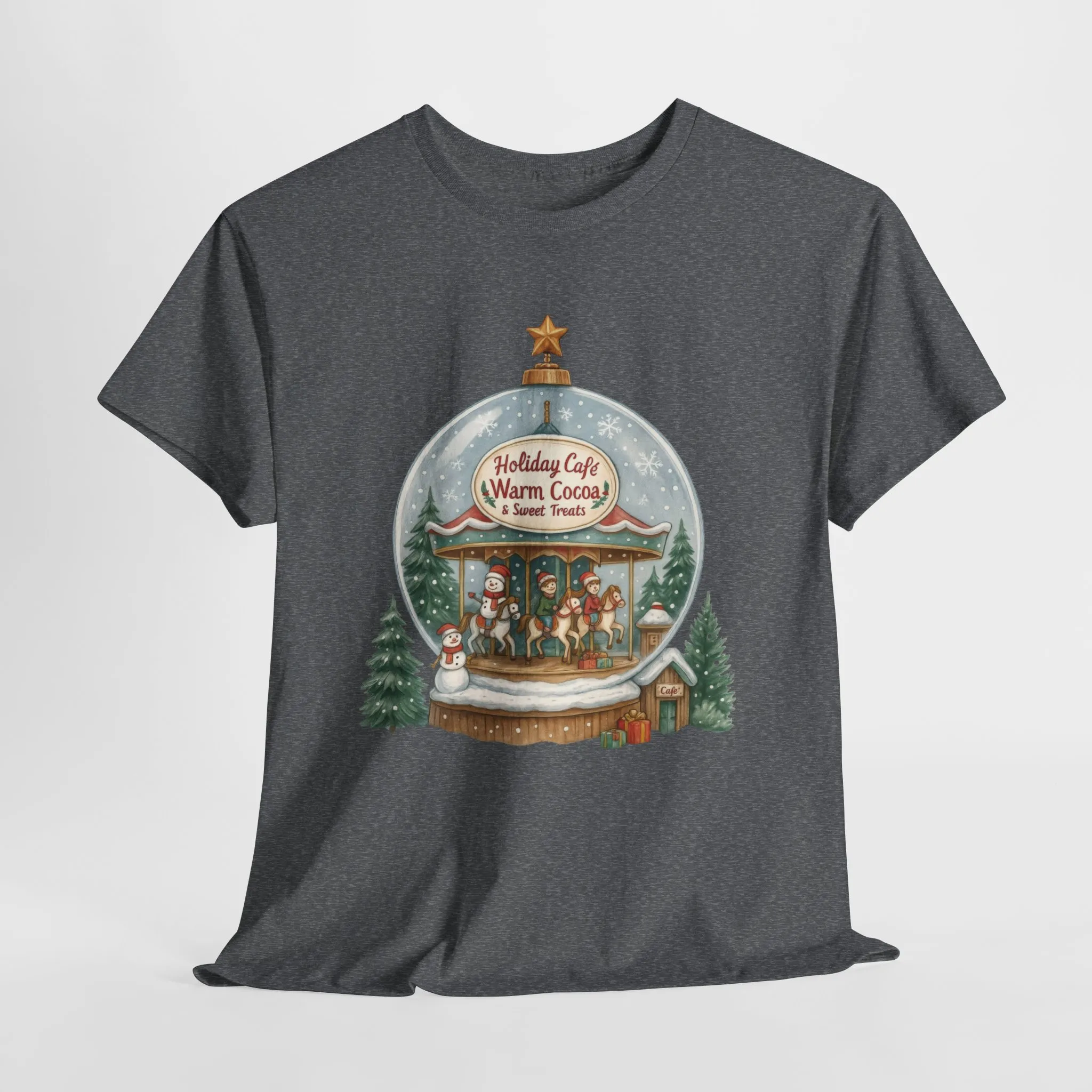 Holiday Café Christmas T-Shirt for Women, Warm Cocoa Carousel Tee - Image 10