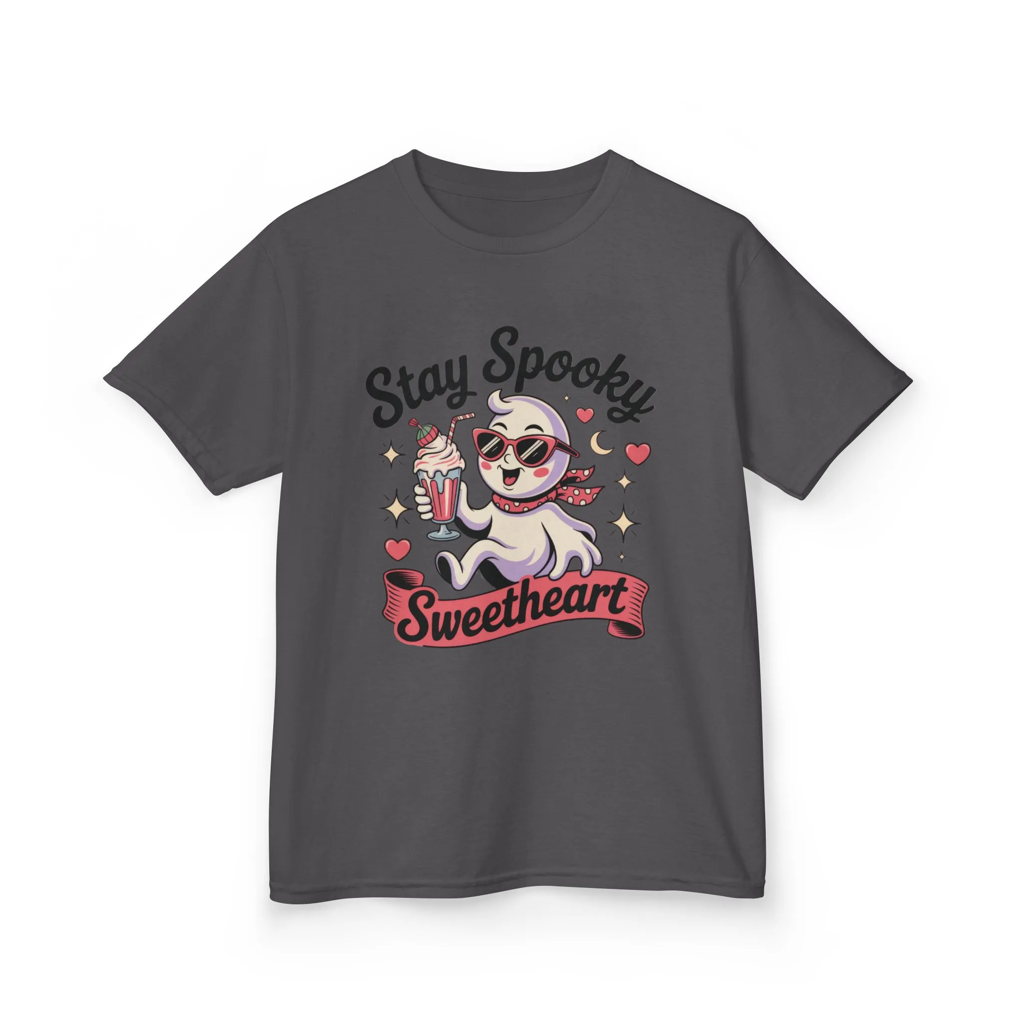 Girls Halloween Ghost T-Shirt, Stay Spooky Sweetheart Tee for Kids, Cute Retro Style Tween Girl Outfit Gift, Kids Heavy Cotton⢠Tee - Image 11