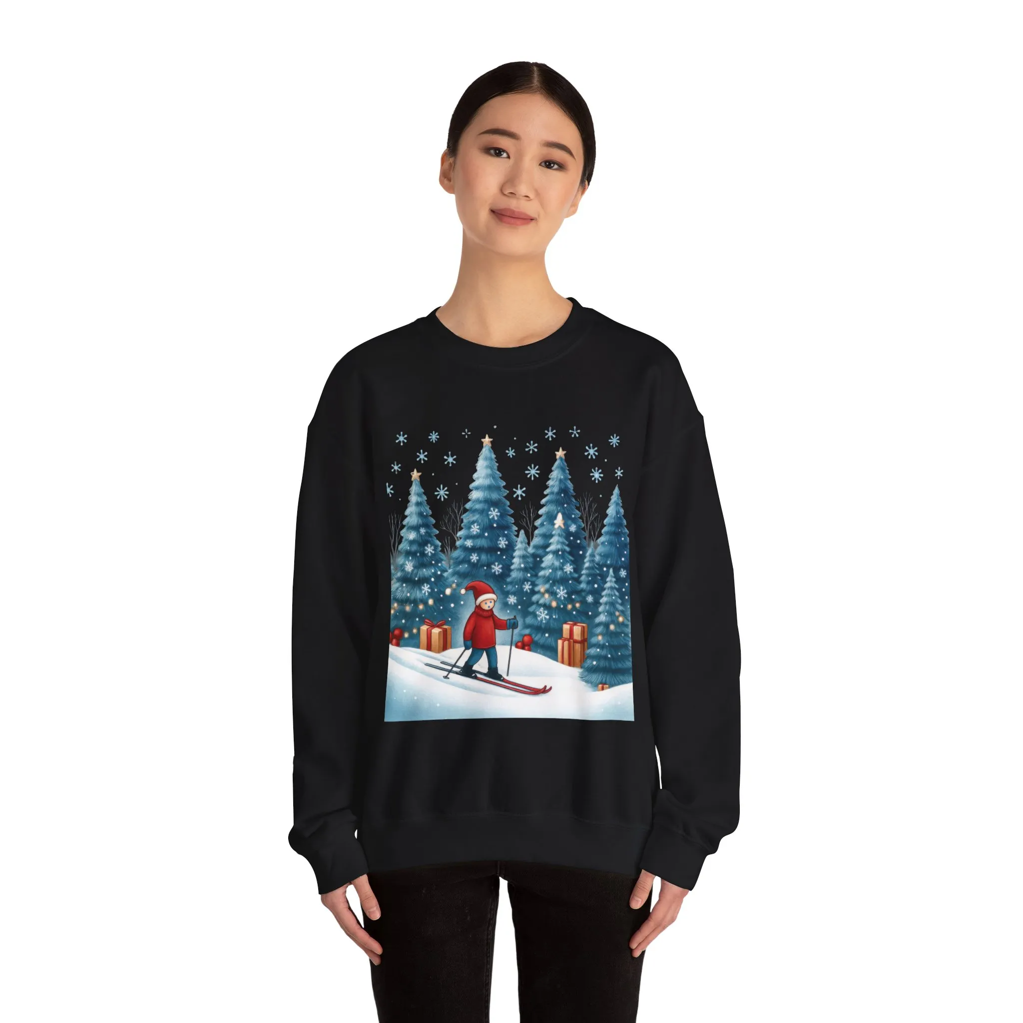 Womens Christmas Skiing Sweatshirt, Cozy Winter Holiday Pullover, Women's Heavy Blend™ Crewneck Sweatshirt - Image 8