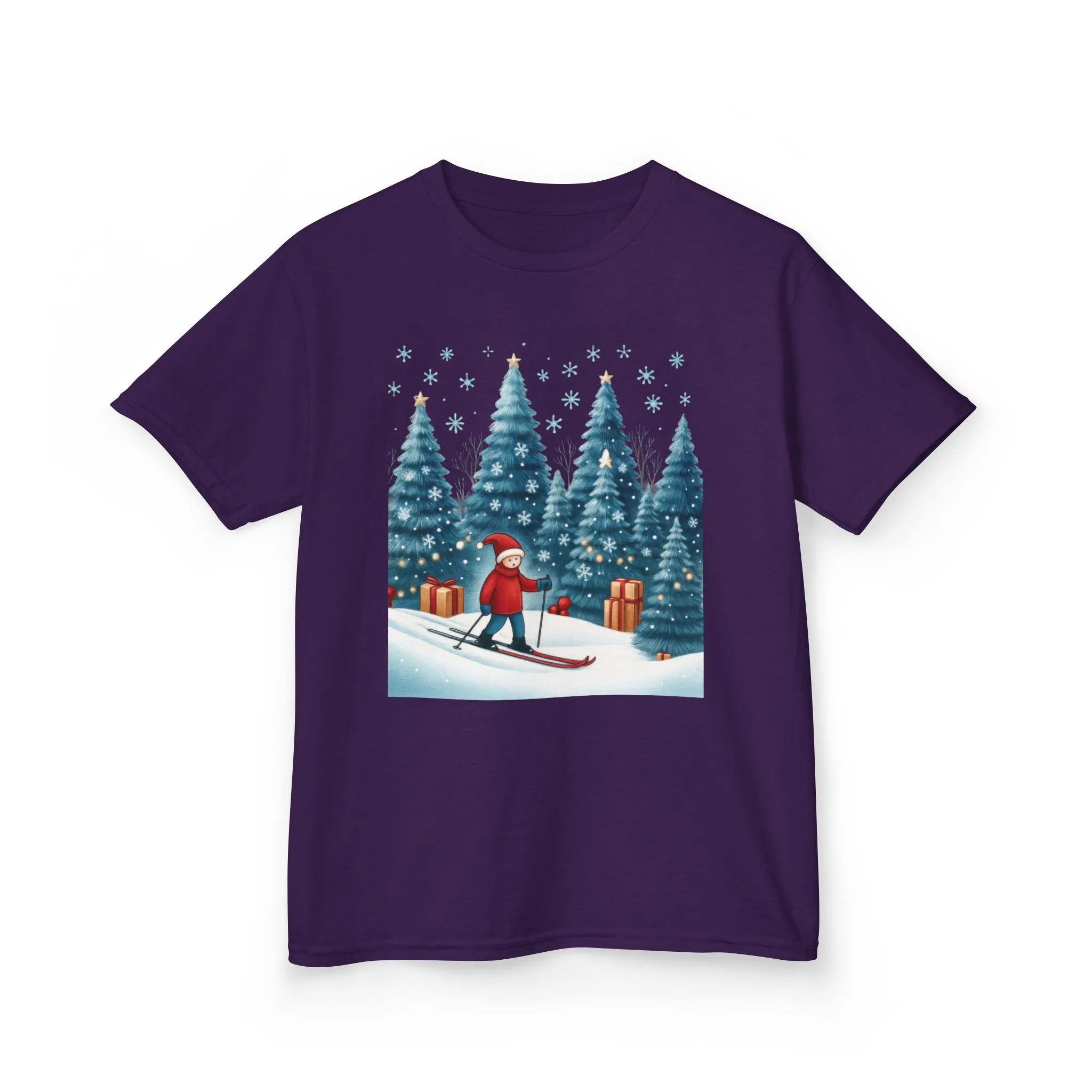 Kids Christmas Skiing T-Shirt, Cute Winter Holiday Graphic Tee, Kids Heavy Cotton™ Tee - Image 15