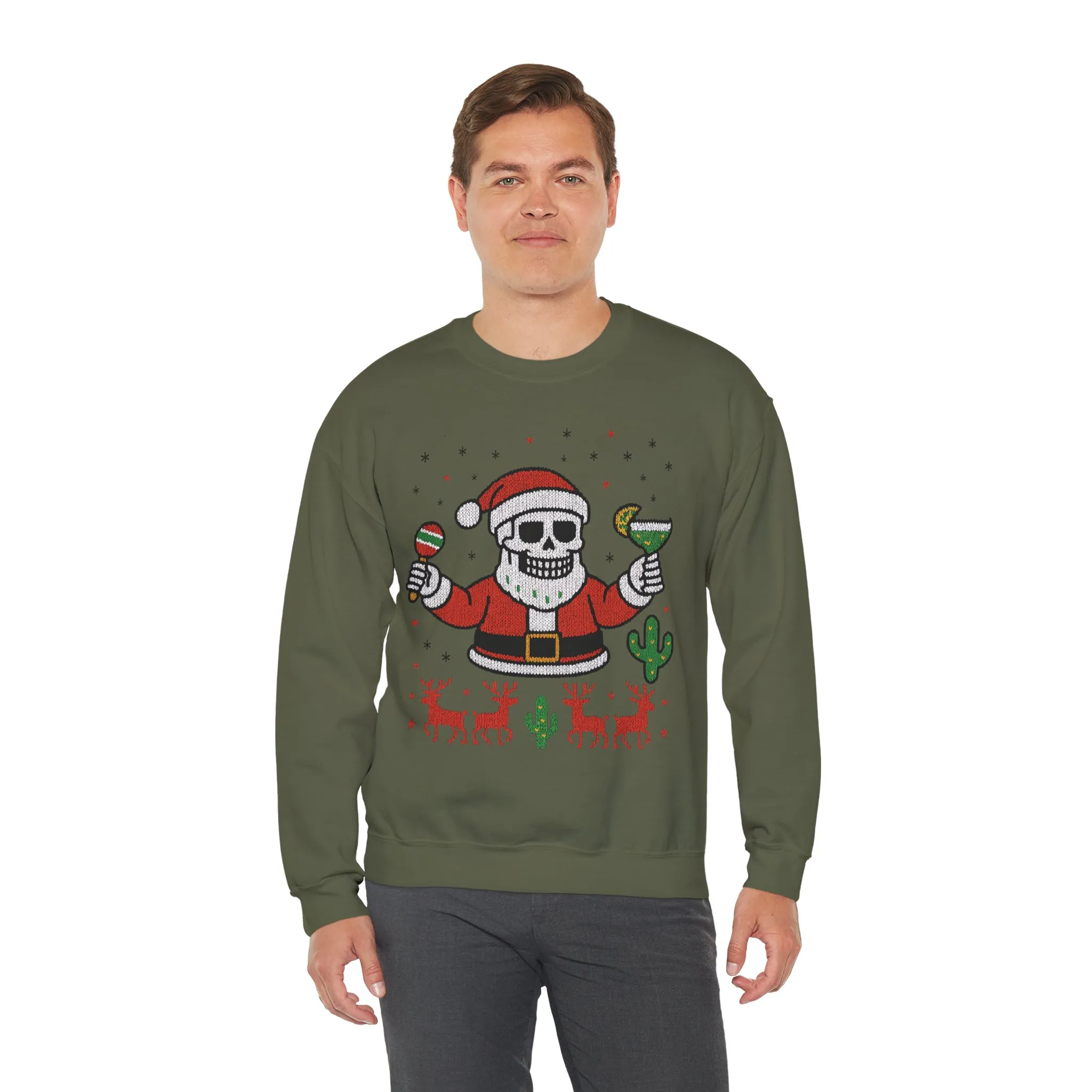 Skeleton Santa Ugly Christmas Sweatshirt for Men, Funny Margarita Holiday Jumper - Image 12