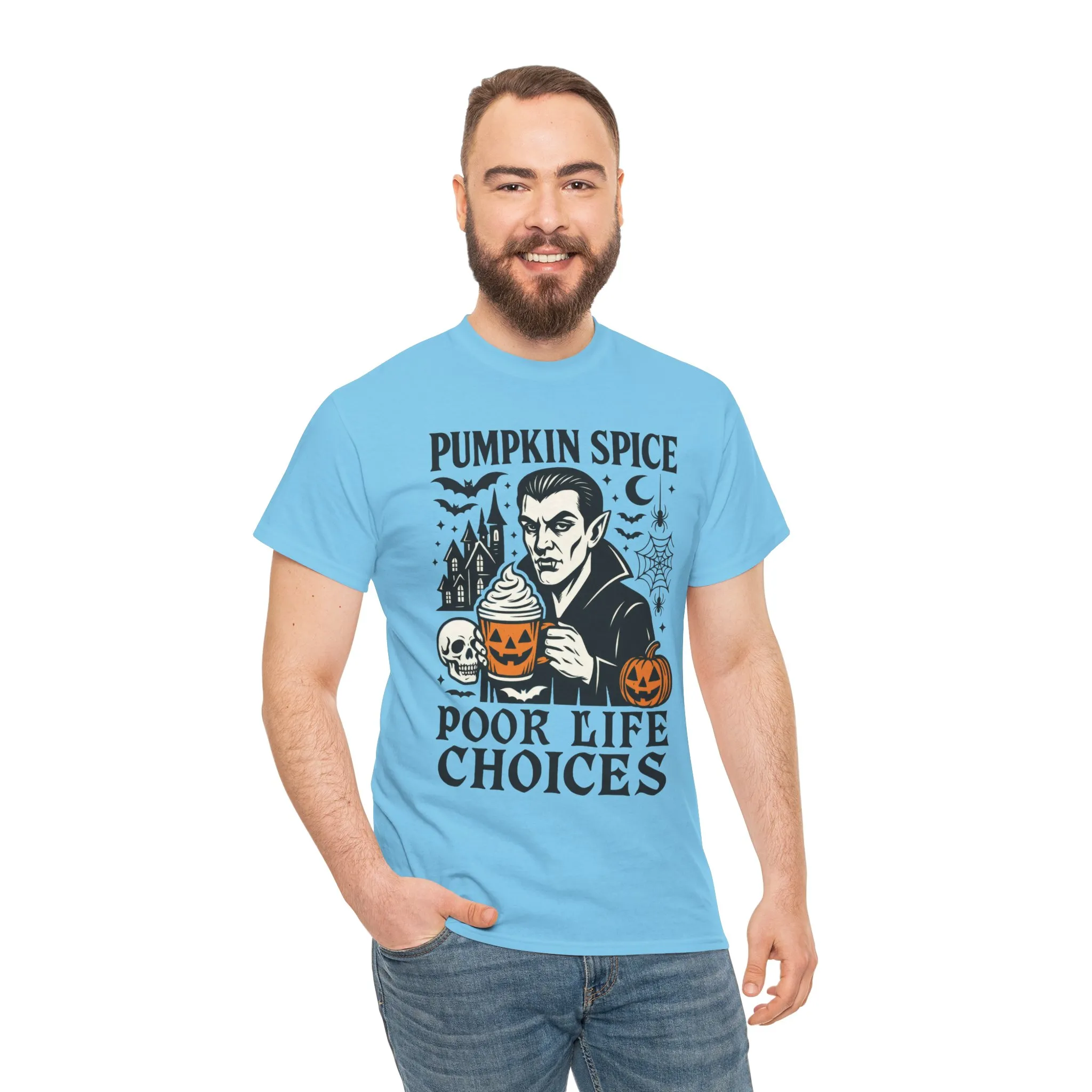Pumpkin Spice Poor Life Choices Men's T-Shirt, Funny Vampire Coffee Halloween Graphic Tee - Image 17