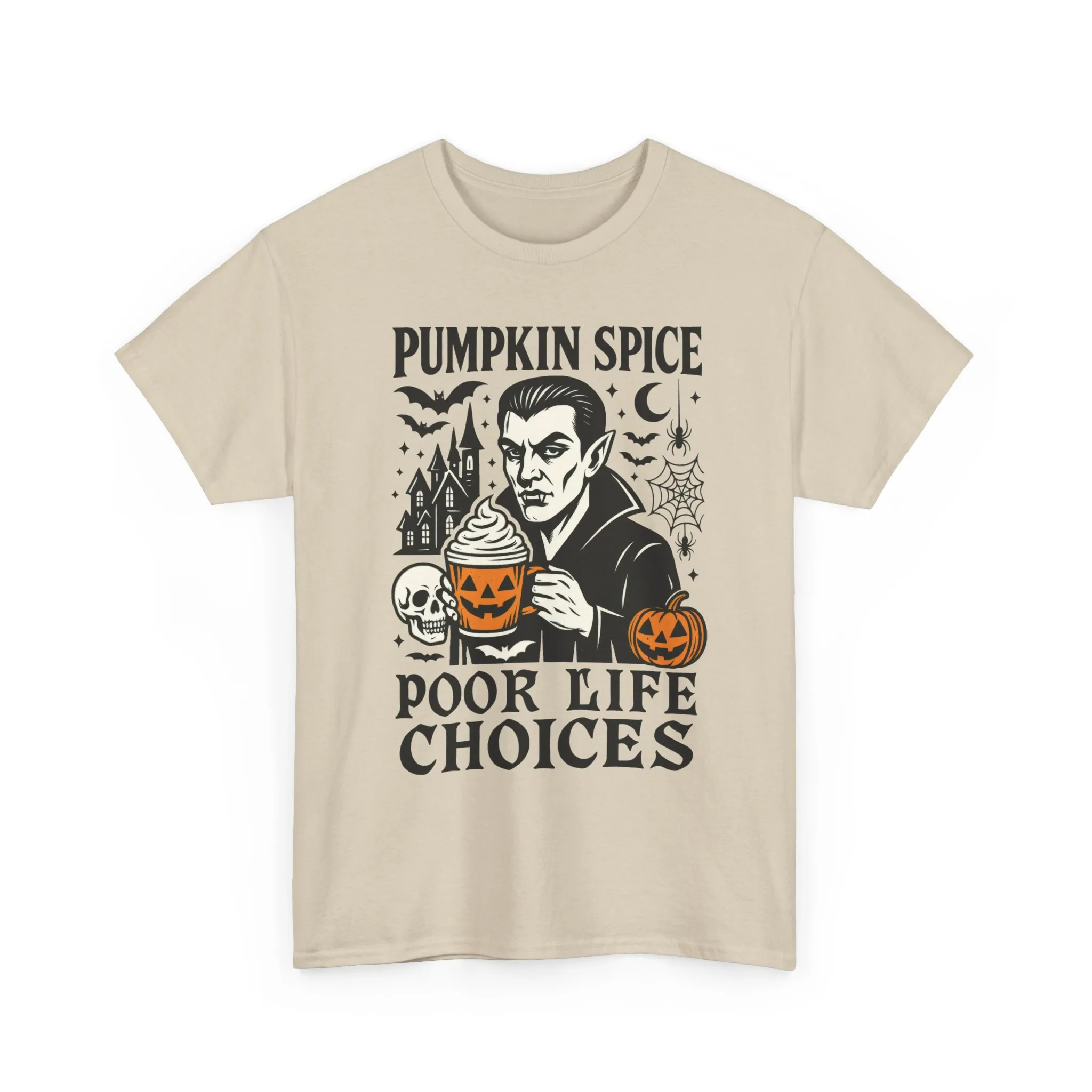 Pumpkin Spice Poor Life Choices Men's T-Shirt, Funny Vampire Coffee Halloween Graphic Tee - Image 4