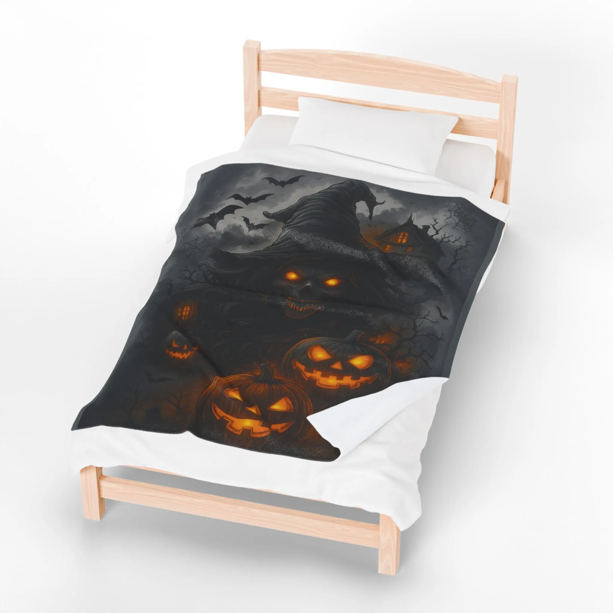 Witch and Pumpkins Halloween Velveteen Plush Blanket, Spooky Cozy Throw, Gothic Haunted House Decor, Horror Witch Gift - Image 5
