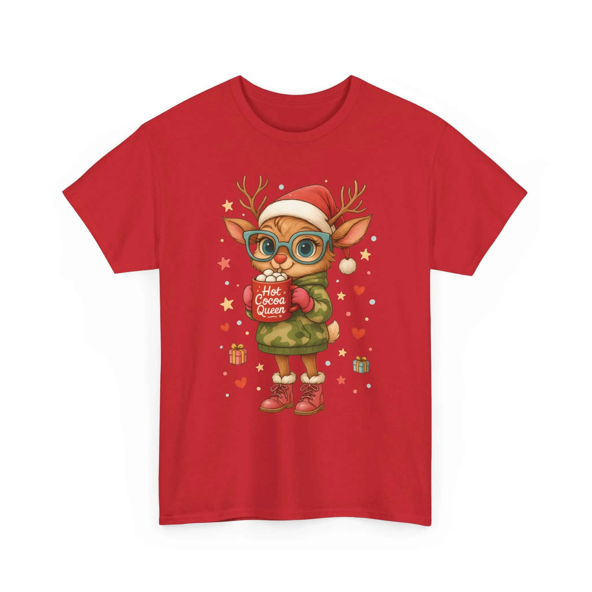 Hot Cocoa Queen Christmas Women's T-Shirt, Cute Holiday Reindeer Tee for Women - Image 25