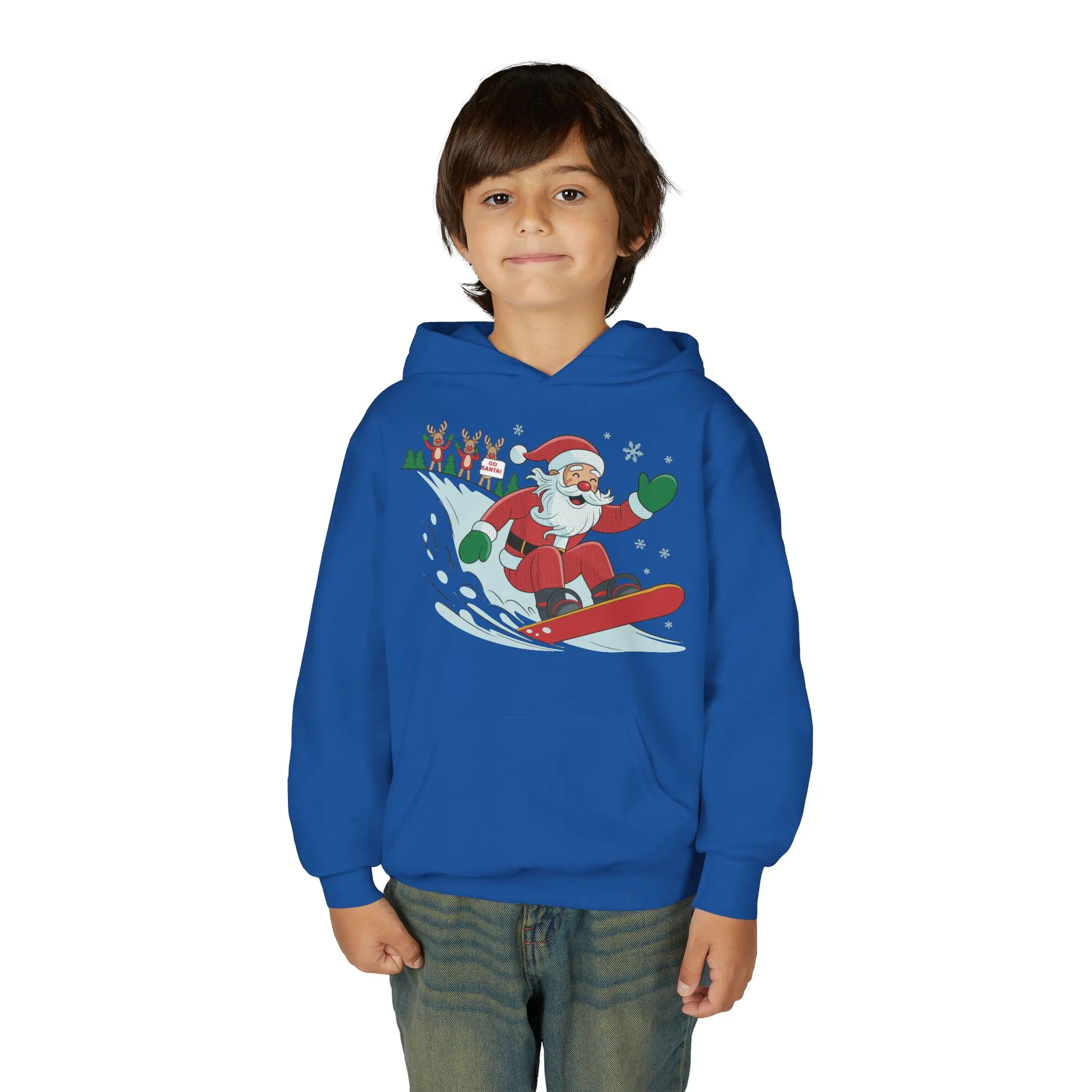Go Santa Snowboarding Christmas Hoodie, Funny Santa - Reindeer Holiday Hoodie for Kids, Cute Winter Sports Christmas Sweatshirt - Image 3