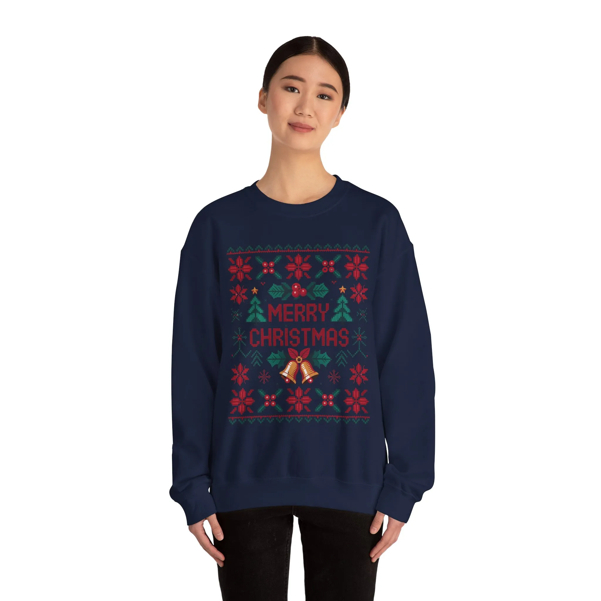 Merry Christmas Women's Sweatshirt, Cozy Knit Look Holiday Jumper, Classic Festive Winter Style Crewneck Sweatshirt - Image 23