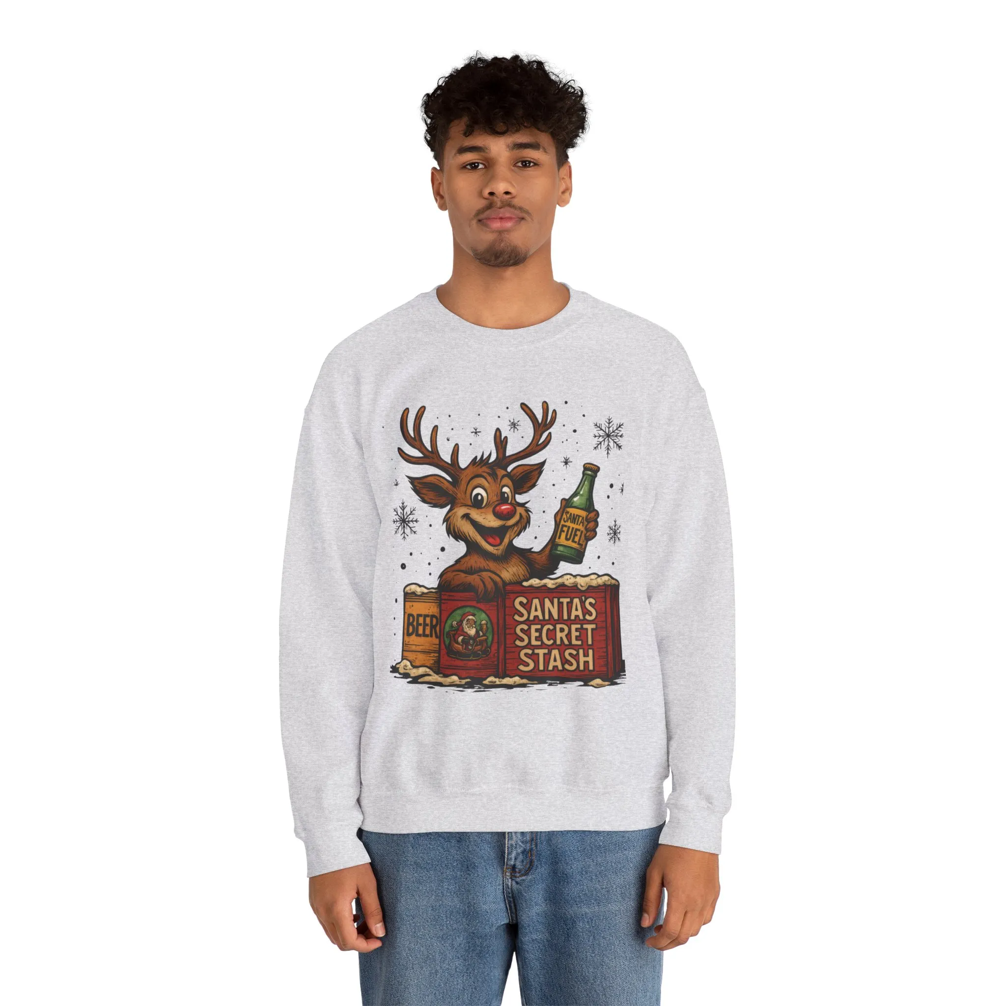 Mens Funny Christmas Sweatshirt, Santa's Secret Stash Reindeer Pullover, Men's Heavy Blend™ Crewneck Sweatshirt - Image 5
