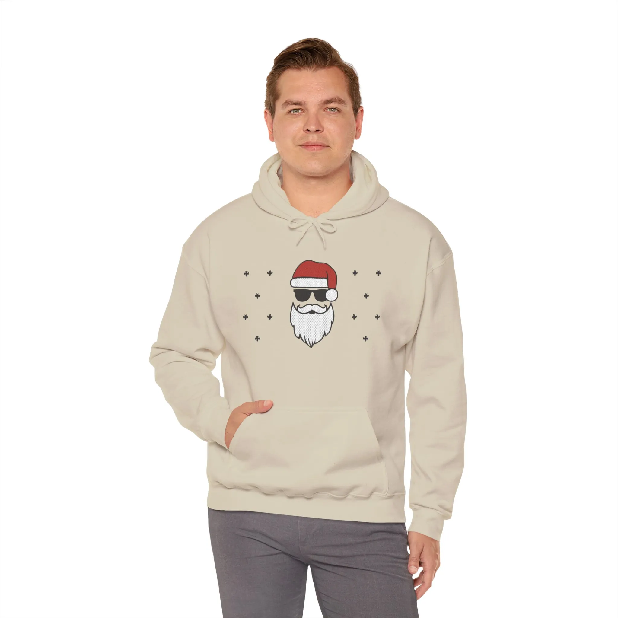 Cool Santa Men’s Hoodie, Funny Christmas Sweatshirt, Retro Knit Holiday Style - Image 12
