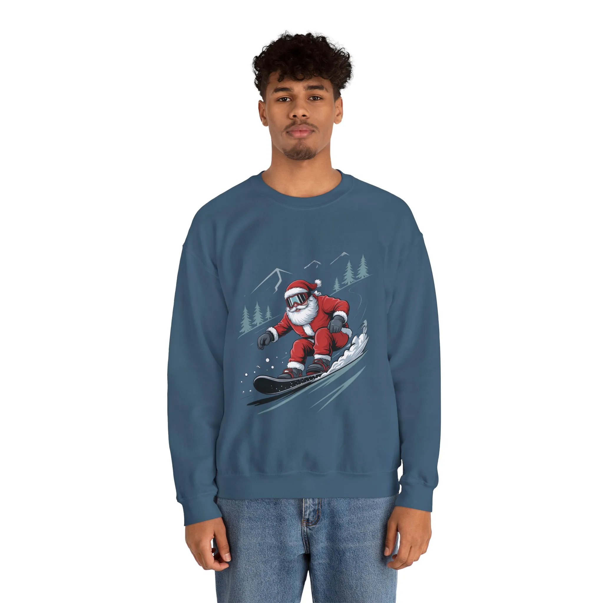 Snowboard Santa Christmas Sweatshirt, Cool Funny Holiday Sweater for Men, Santa Snowboarding Winter Jumper - Image 17