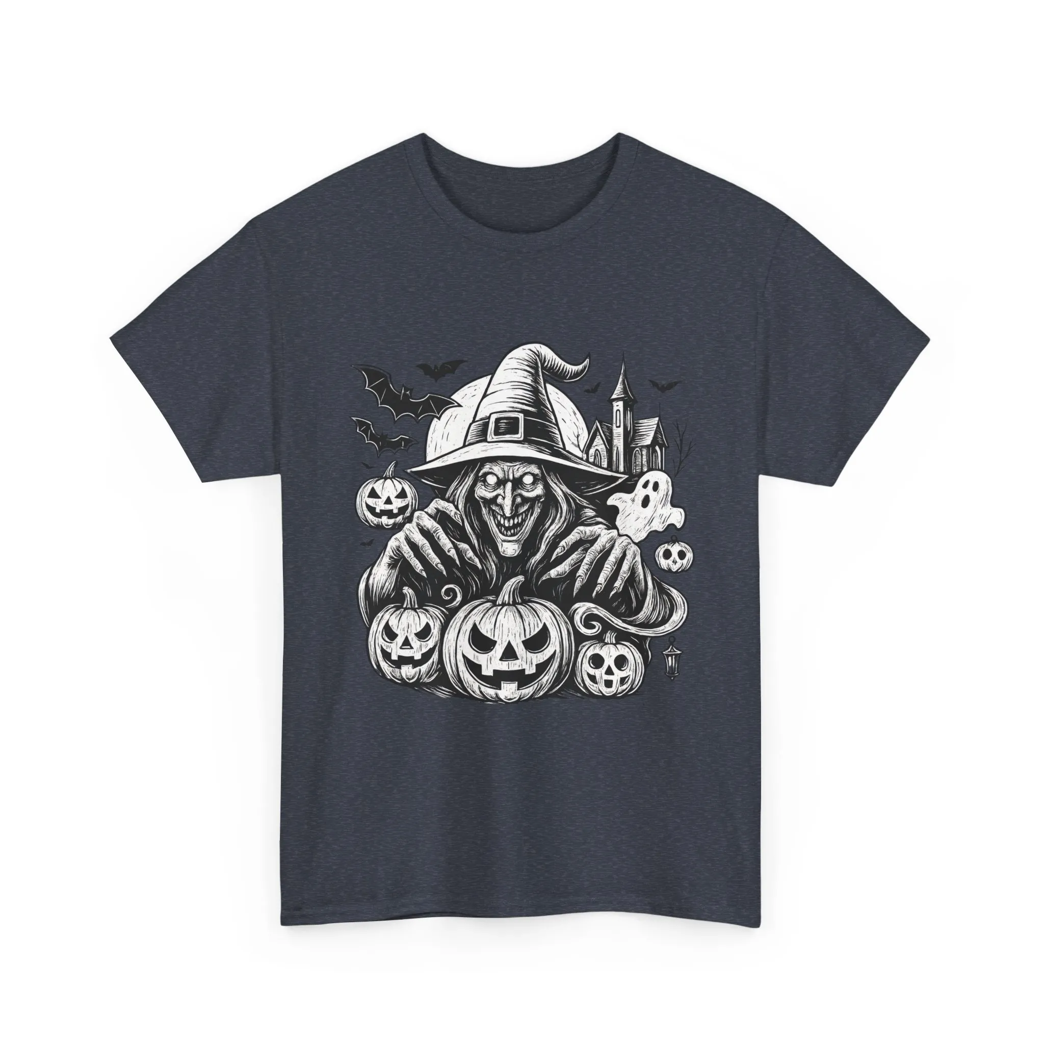 Scary Witch Halloween Shirt Women, Gothic Pumpkin Ghost Tee, Spooky Horror Tee with Bats - Image 13