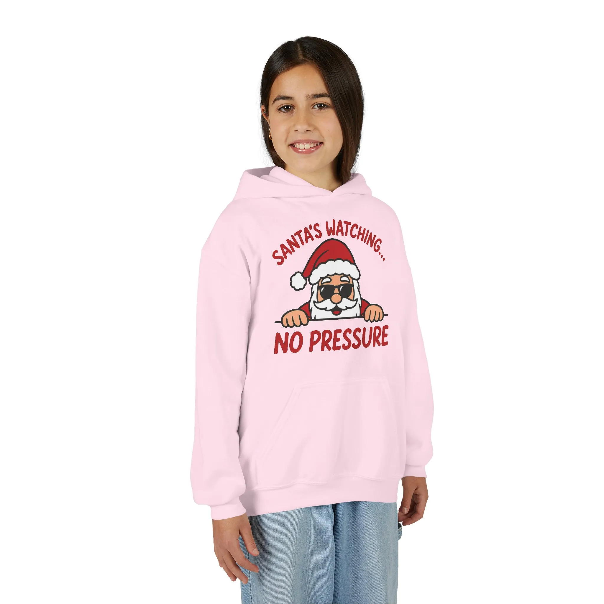 Santa's Watching No Pressure Kids Christmas Hoodie, Funny Holiday Sweatshirt for Youth - Image 24