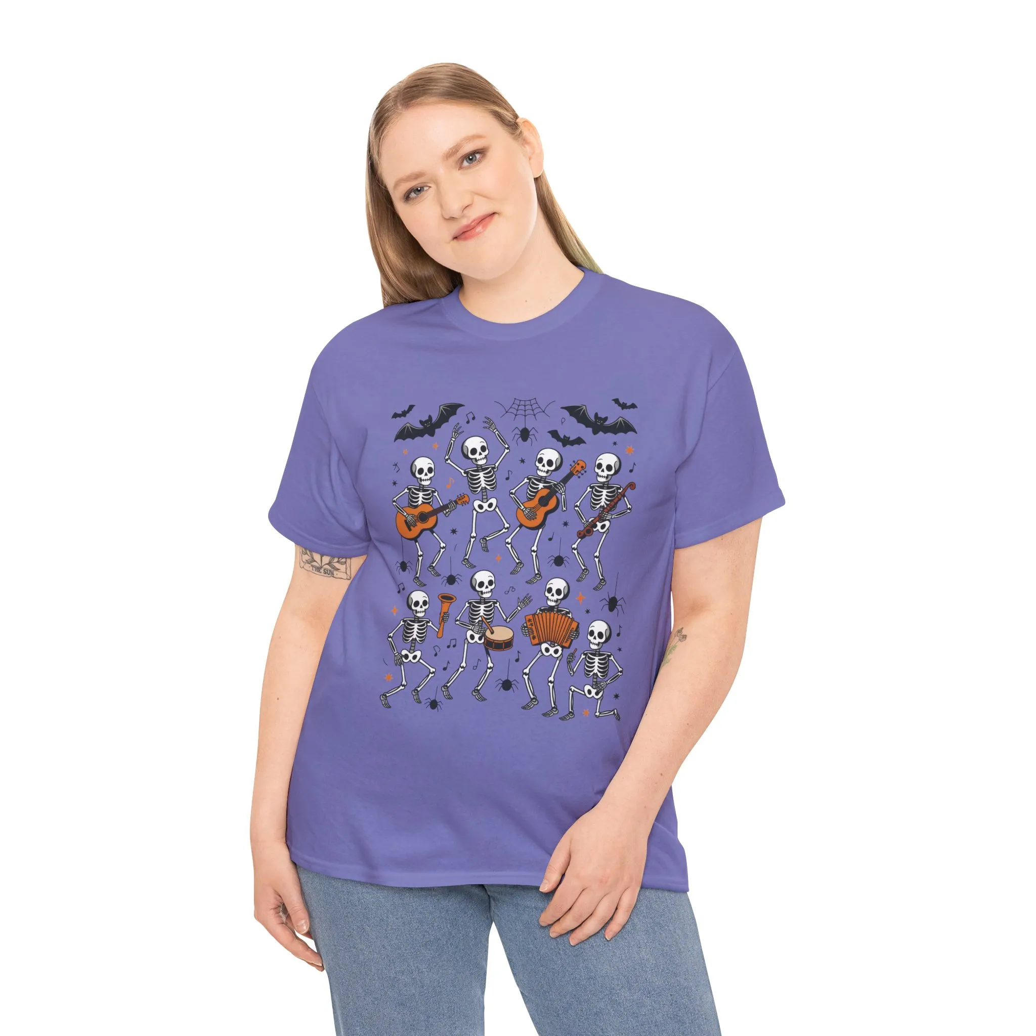Dancing Skeleton Band Halloween T-Shirt for Women, Funny Spooky Music Tee, Cute Skeleton Party Shirt, Retro Halloween Top Gift Idea - Image 3