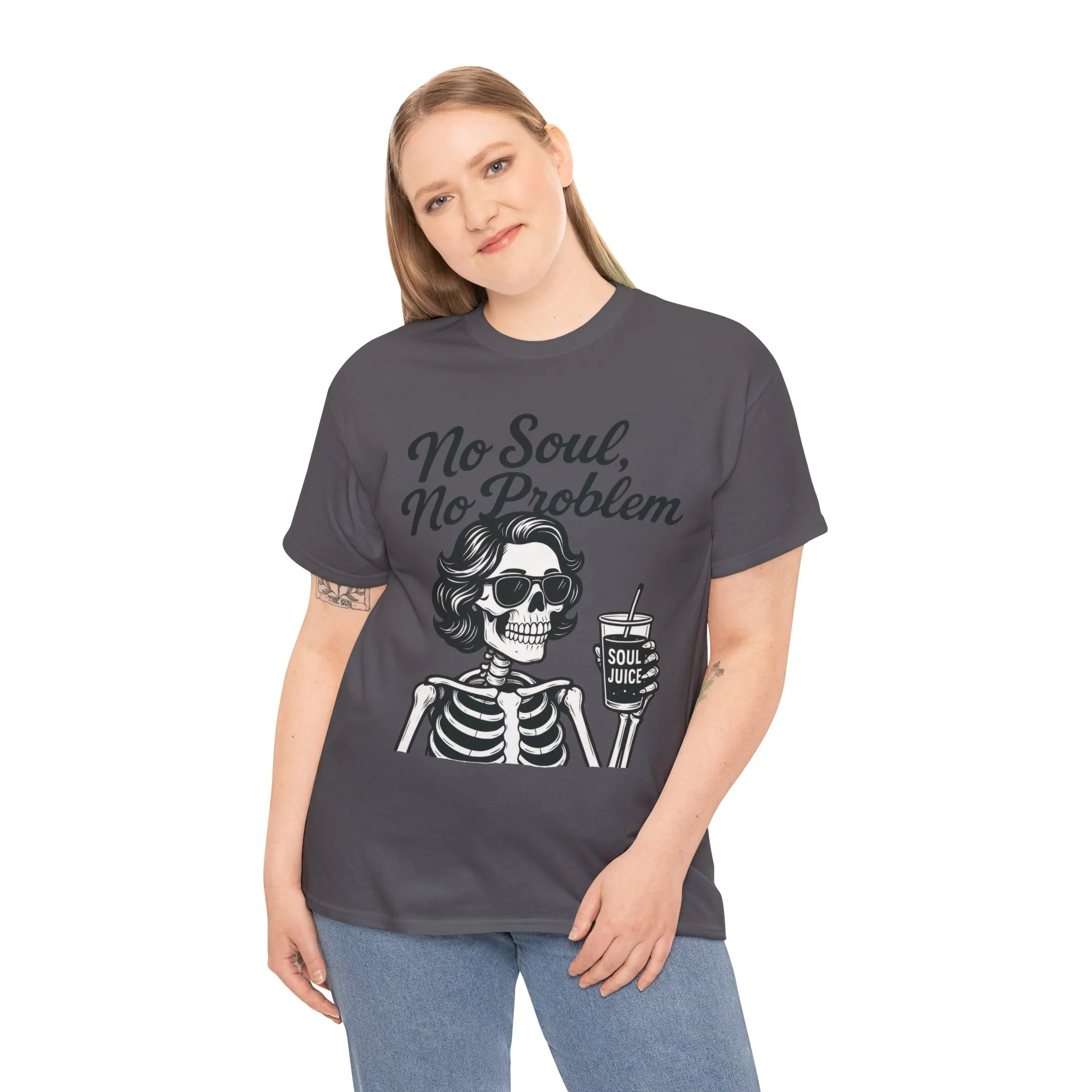 No Soul No Problem Skeleton T-Shirt for Women, Funny Gothic Skull Tee, Dark Humor Halloween Shirt, Spooky Retro Skeleton Top - Image 12