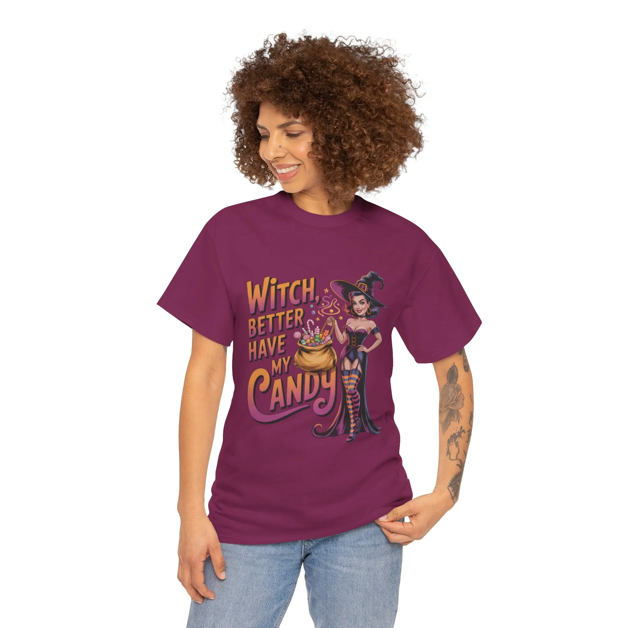 Witch Better Have My Candy Halloween T-Shirt for Women, Funny Spooky Witch Tee, Retro Pin-Up Halloween Shirt, Sassy Fall Party Top - Image 29
