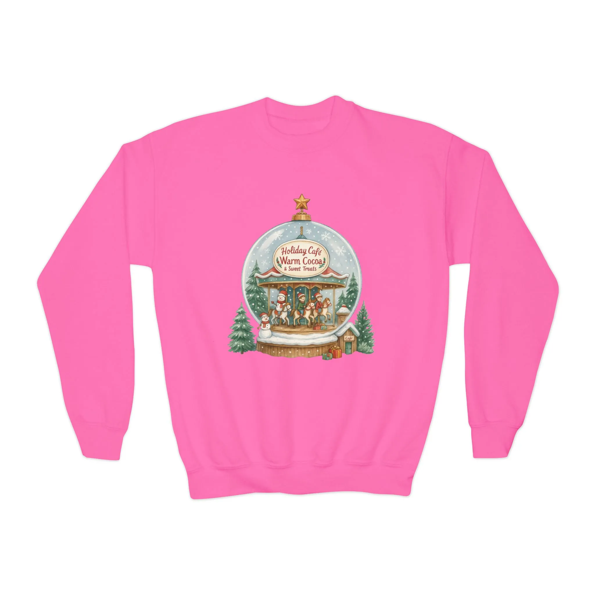 Youth Holiday Café Christmas Sweatshirt, Warm Cocoa Snow Globe Jumper - Image 13