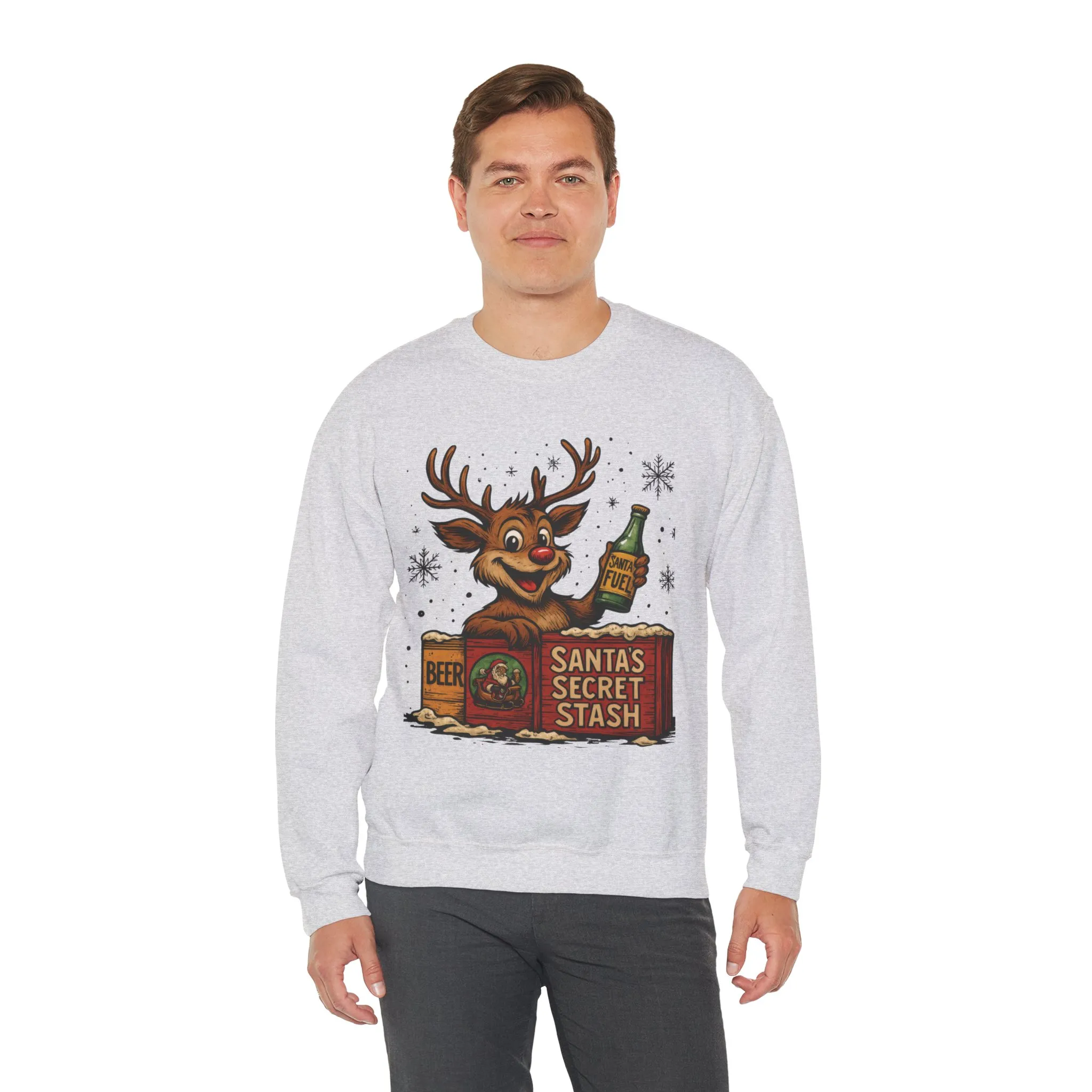 Mens Funny Christmas Sweatshirt, Santa's Secret Stash Reindeer Pullover, Men's Heavy Blend™ Crewneck Sweatshirt - Image 6