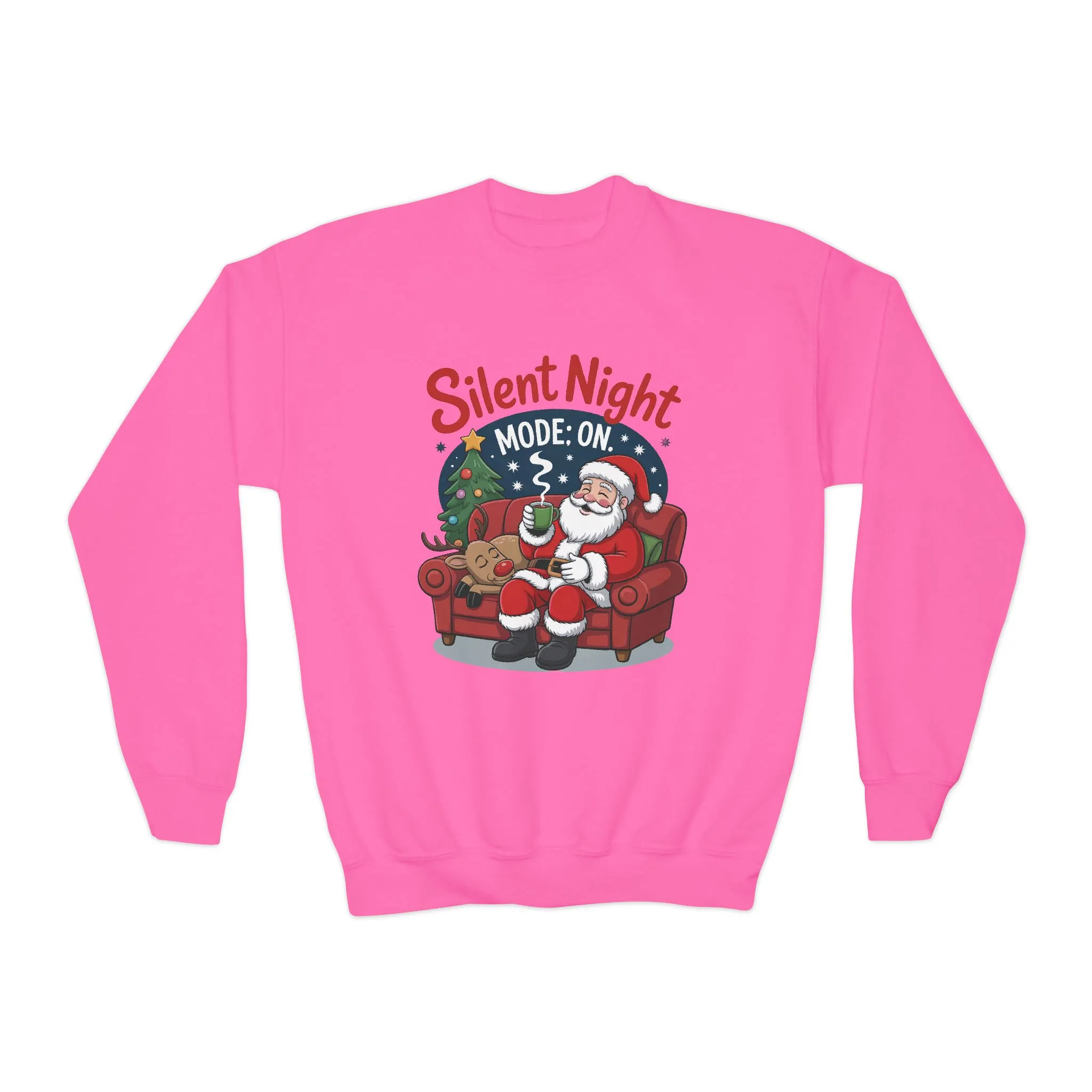 Kids Silent Night Mode On Christmas Sweatshirt, Cute Santa - Reindeer Holiday Jumper, Funny Cozy Christmas Sweater for Youth - Image 22
