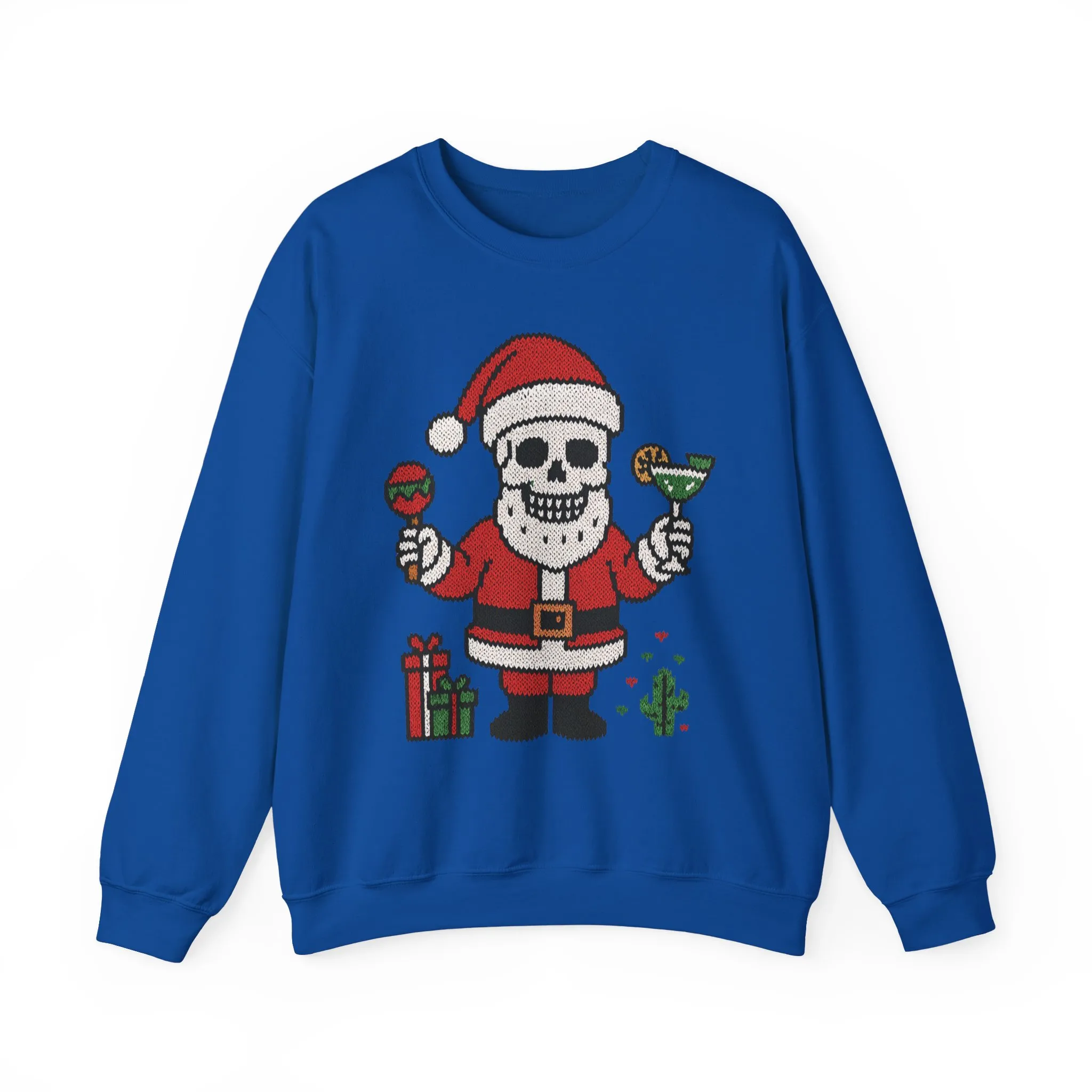 Funny Santa Skull Christmas Men's Sweatshirt, Holiday Margarita Pullover - Image 2
