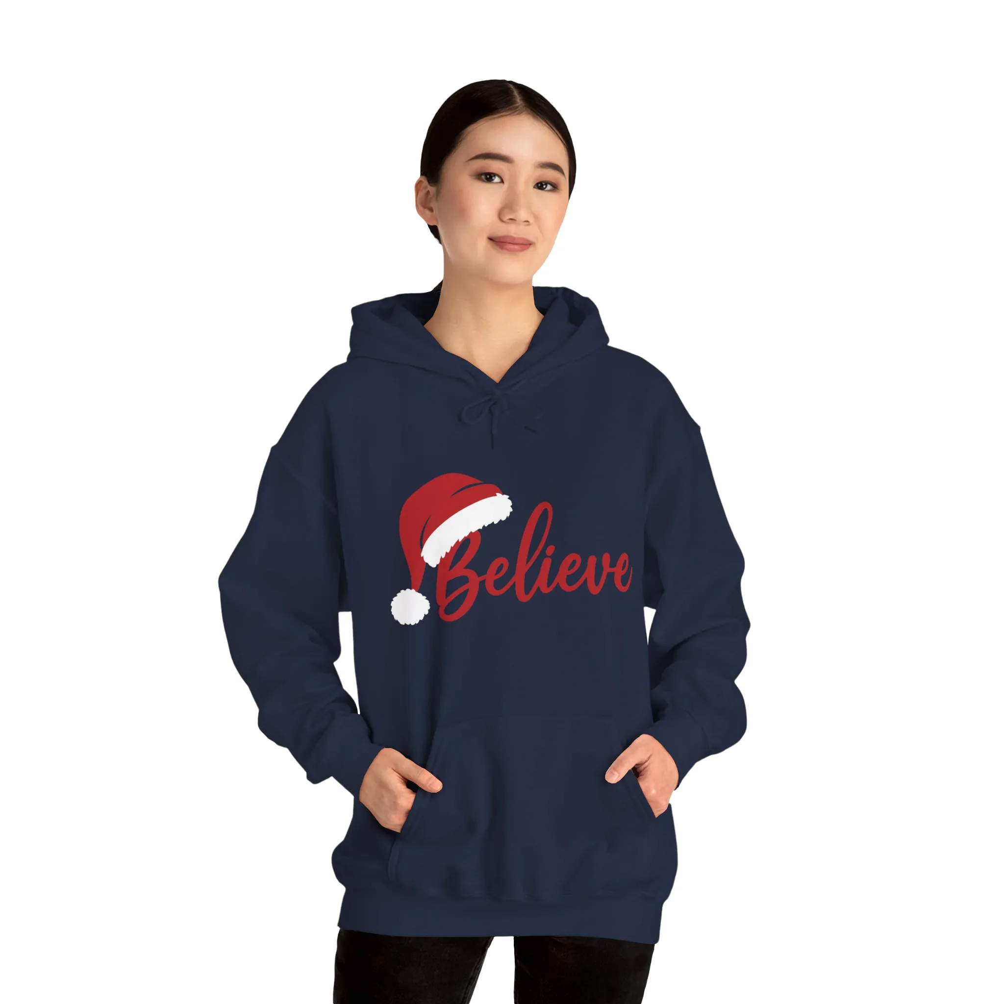 Believe Christmas Women's Hoodie, Minimal Santa Hat Holiday Sweatshirt for Women - Image 23