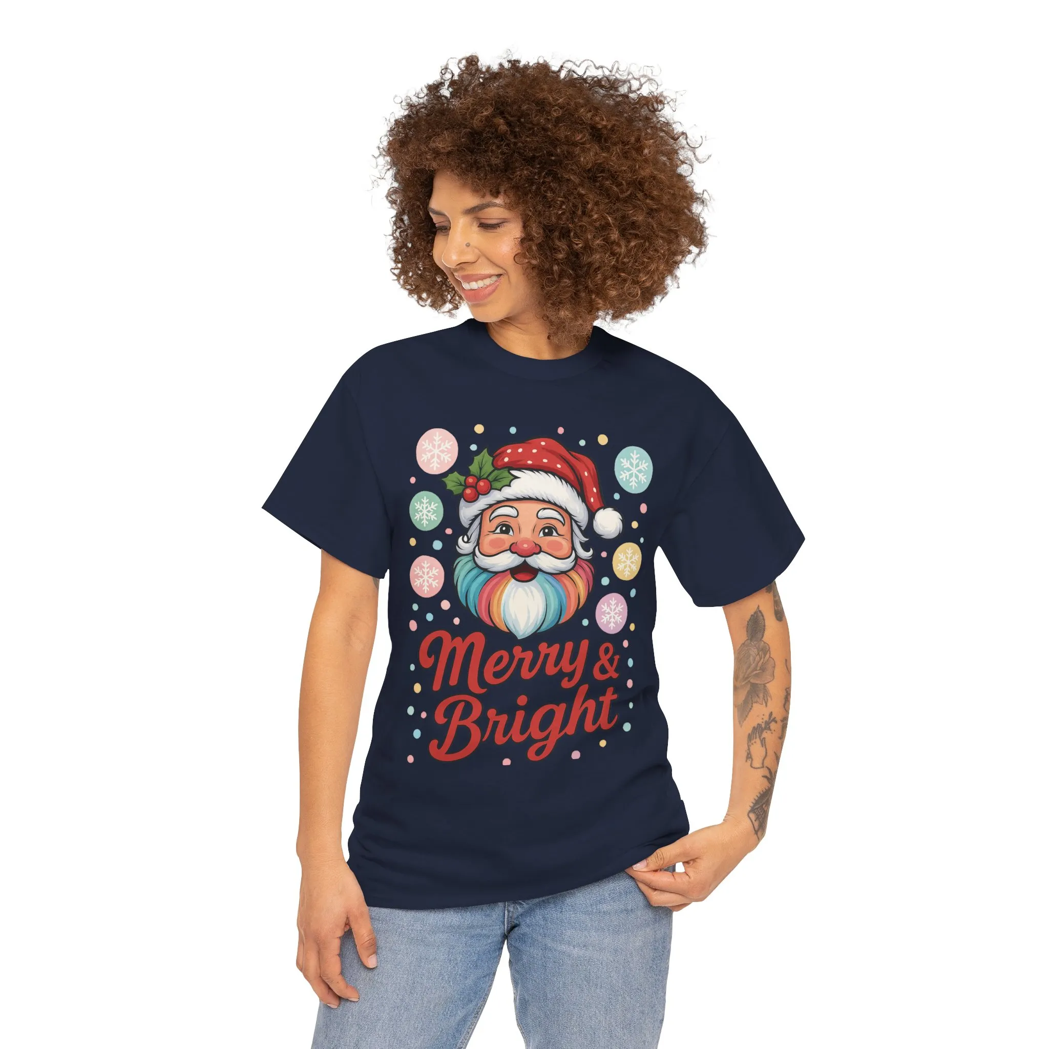 Merry - Bright Santa Christmas T-Shirt, Retro Pastel Christmas Tee, Cute Holiday Shirt for Women - Image 20