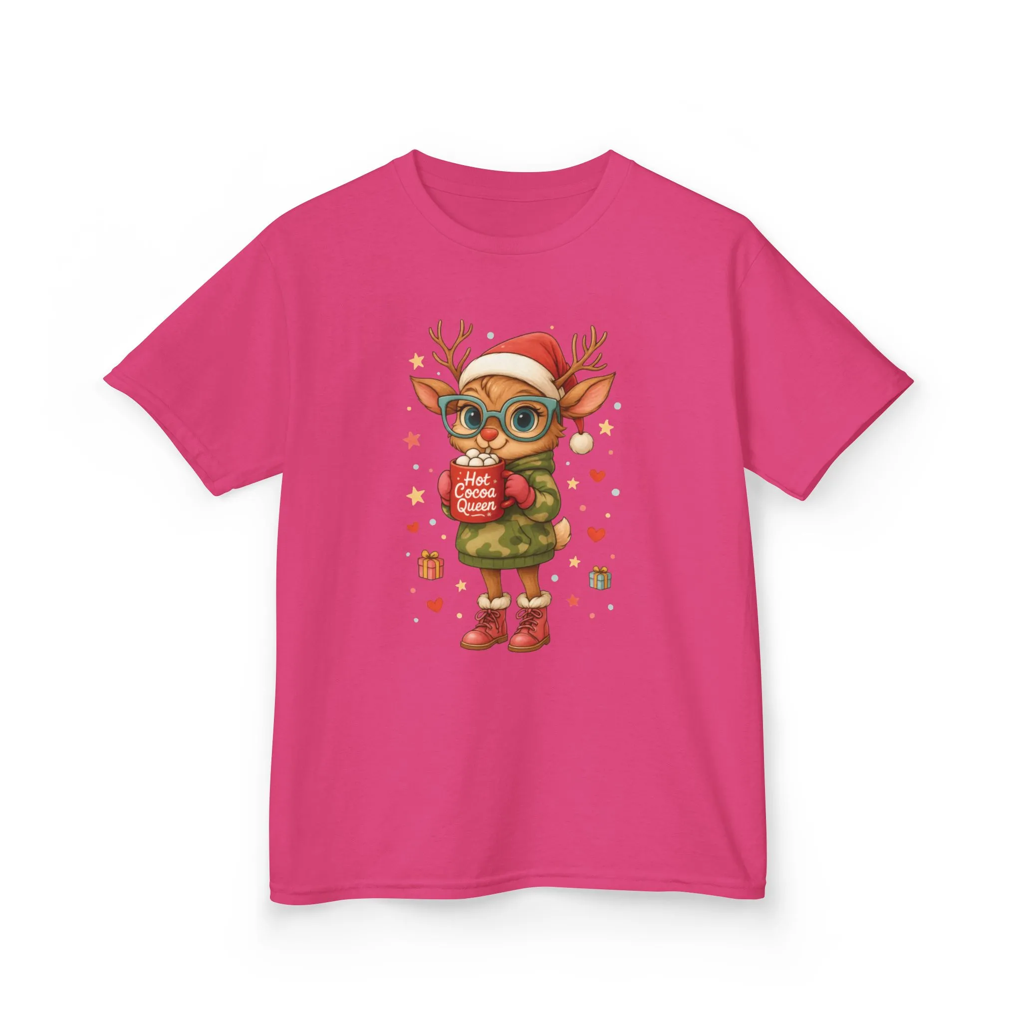 Hot Cocoa Queen Christmas T-Shirt for Girls, Cute Holiday Reindeer Tee - Image 17