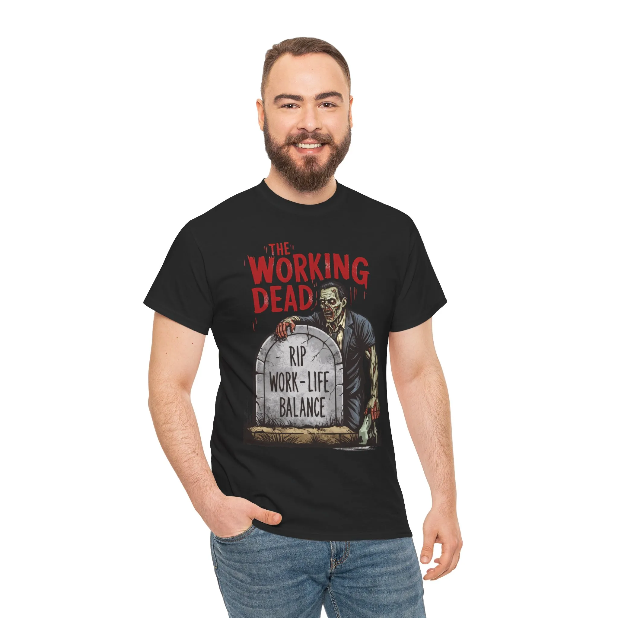 The Working Dead Shirt Men, Funny Work Life Balance Zombie Tee, RIP Work Shirt, Halloween Tee - Image 5