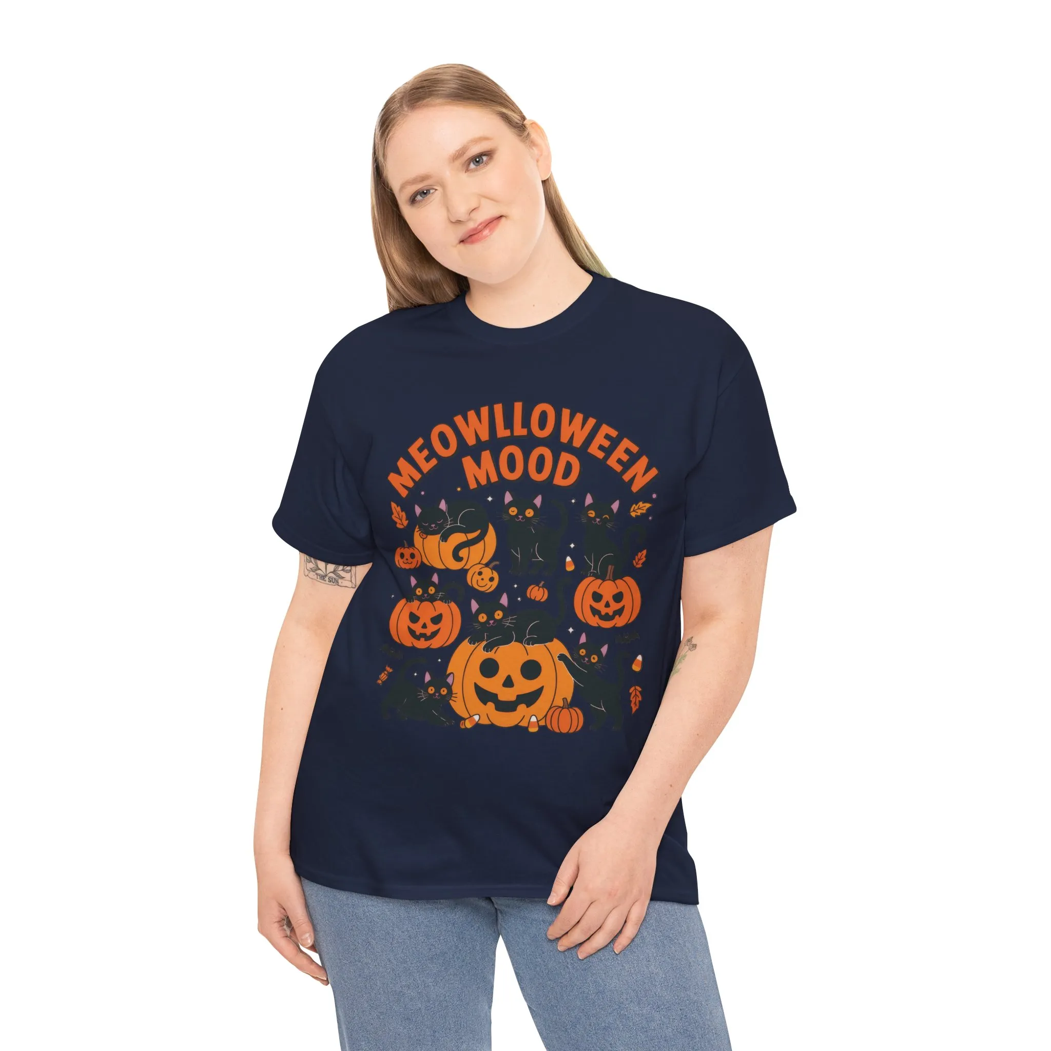 Meowlloween Mood Cat Shirt for Women, Cute Black Cat and Pumpkin Halloween Tee, Cozy Fall Kawaii Spooky Graphic Top, Cat Lover Gift - Image 18