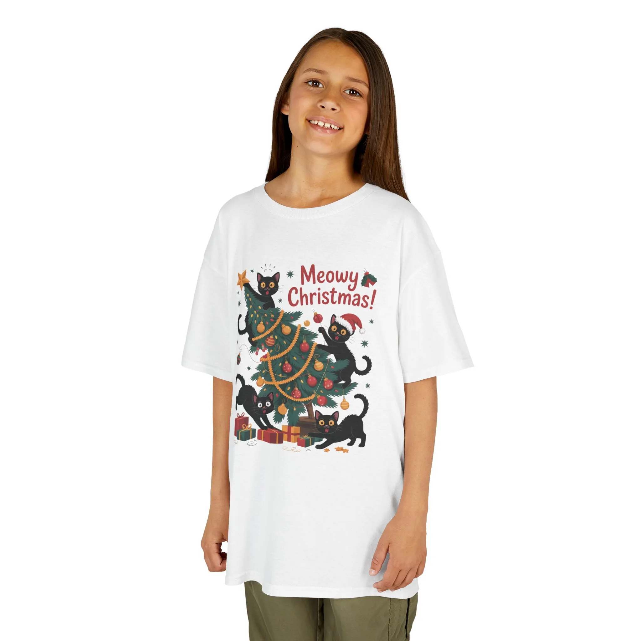 Kids Funny Cat Christmas Tree T-Shirt, Cute Black Cats Holiday Tee, Christmas Cat Chaos Shirt for Girls - Image 4