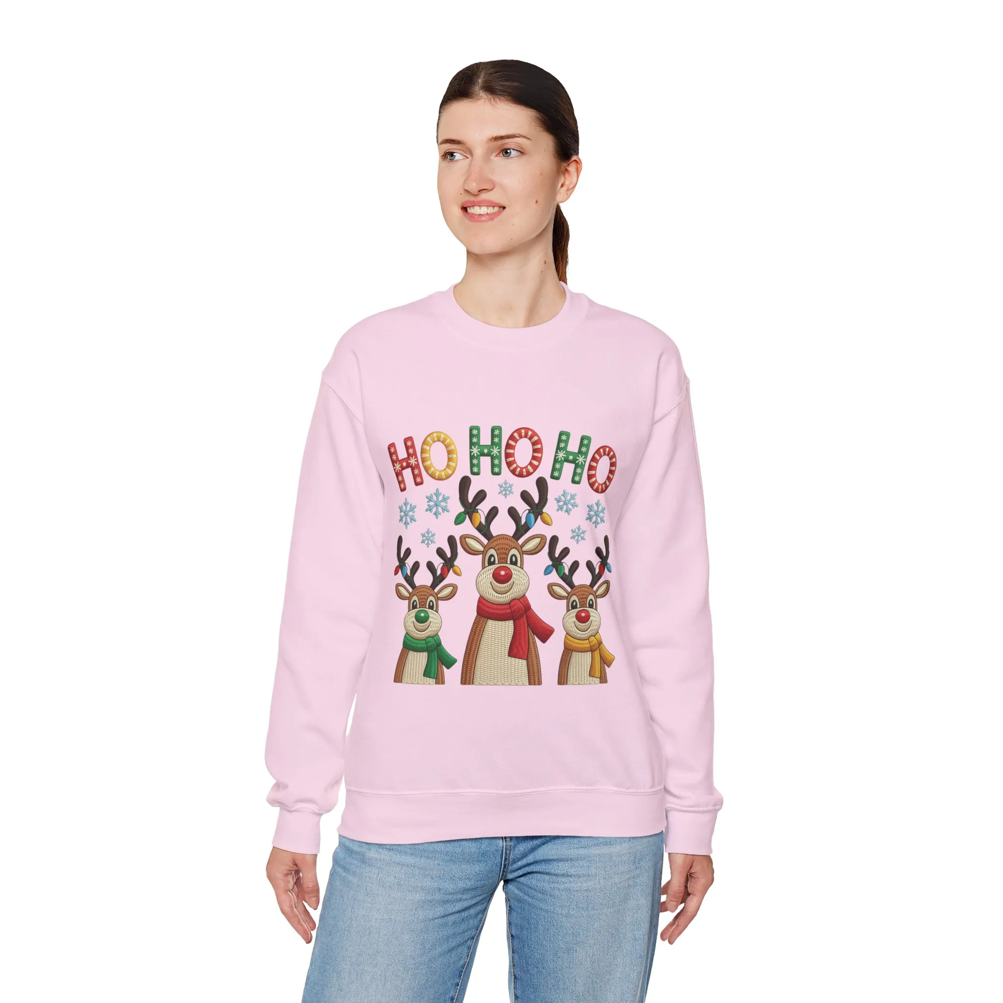 Ho Ho Ho Reindeer Christmas Sweatshirt, Cute Holiday Pullover for Women - Image 21