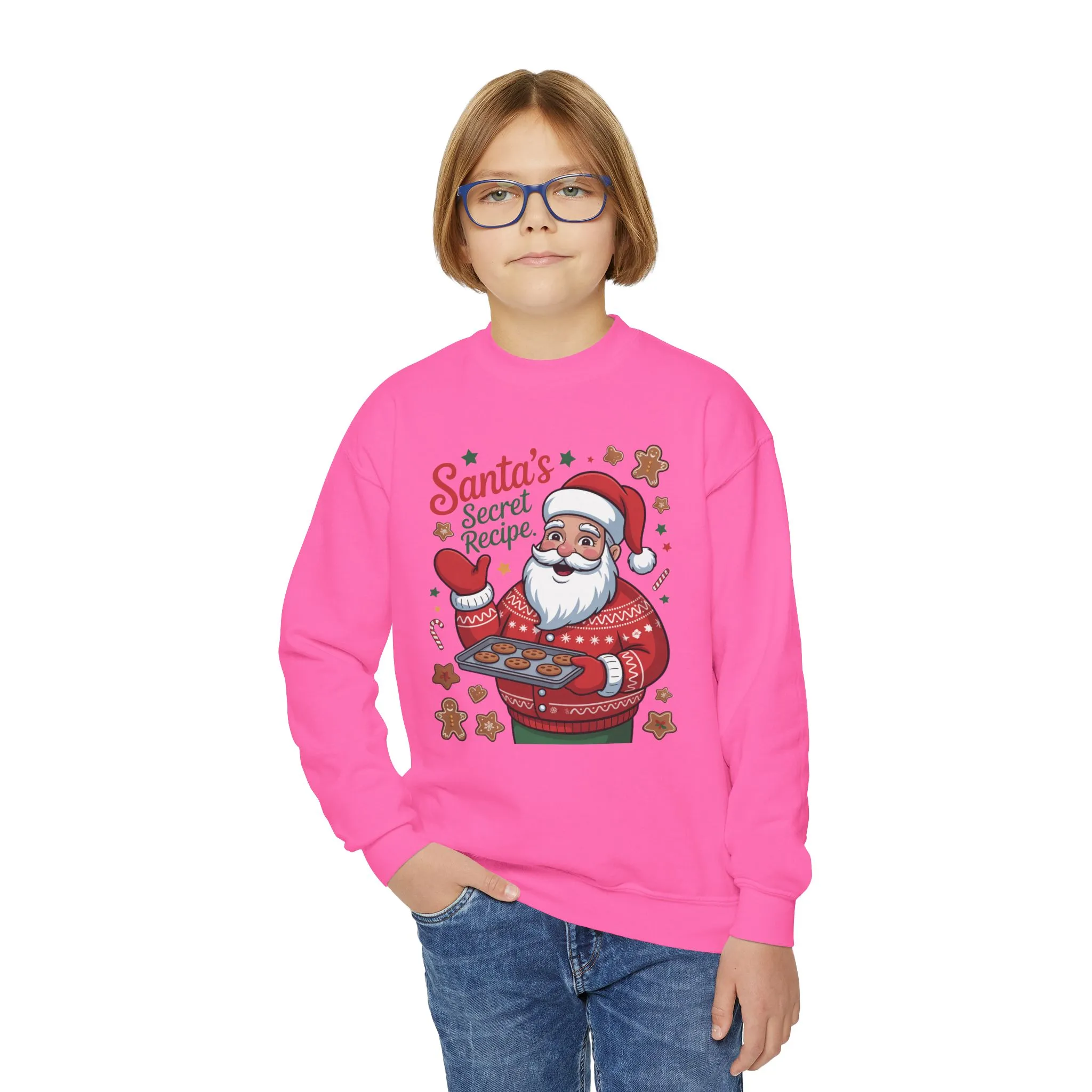 Kids Santa's Secret Recipe Christmas Sweatshirt, Cute Holiday Baking Jumper, Gingerbread Cookie Santa Sweater for Girls - Image 18