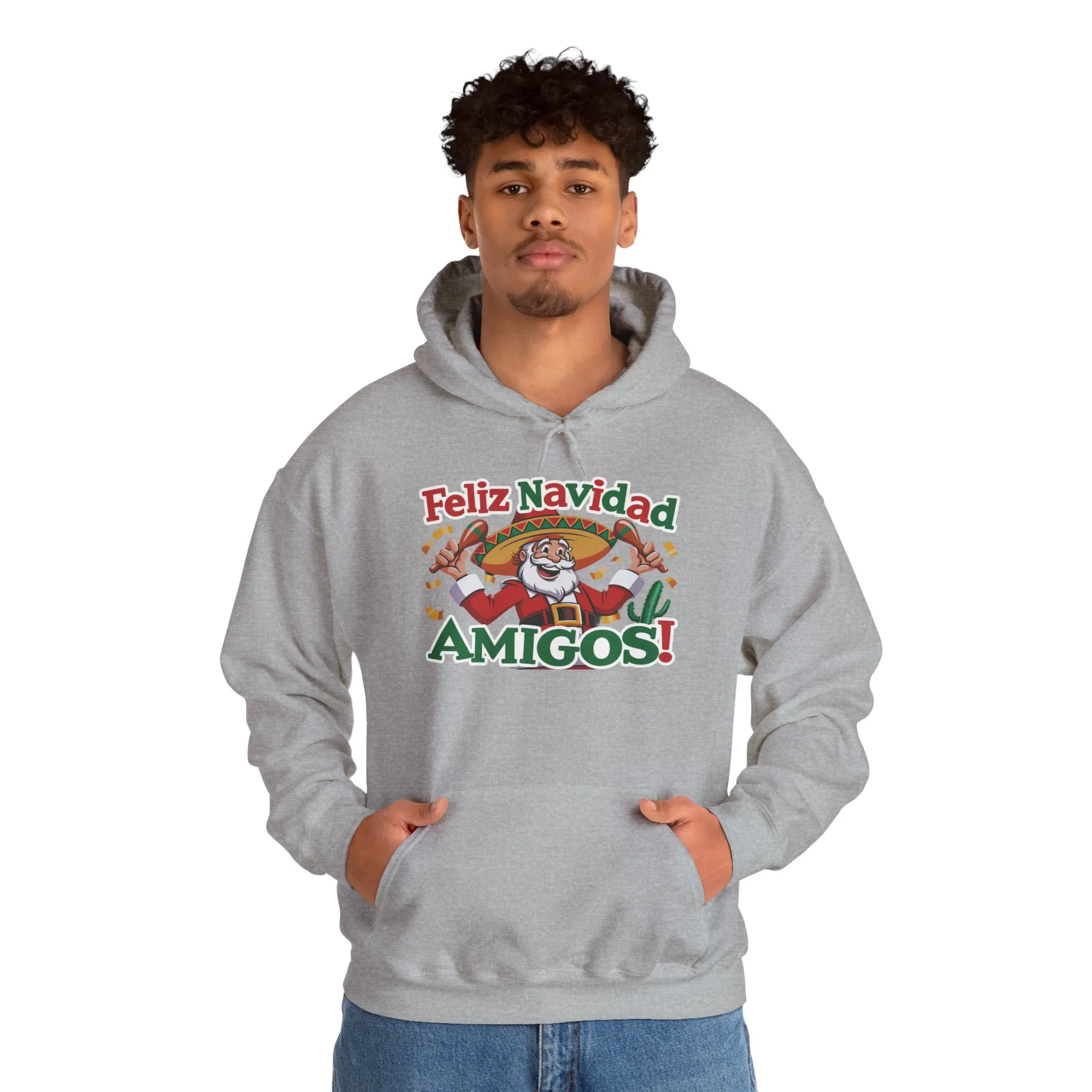 Feliz Navidad Amigos Hoodie, Funny Mexican Santa Christmas Hoodie, Latin Fiesta Holiday Sweatshirt for Men - Image 11