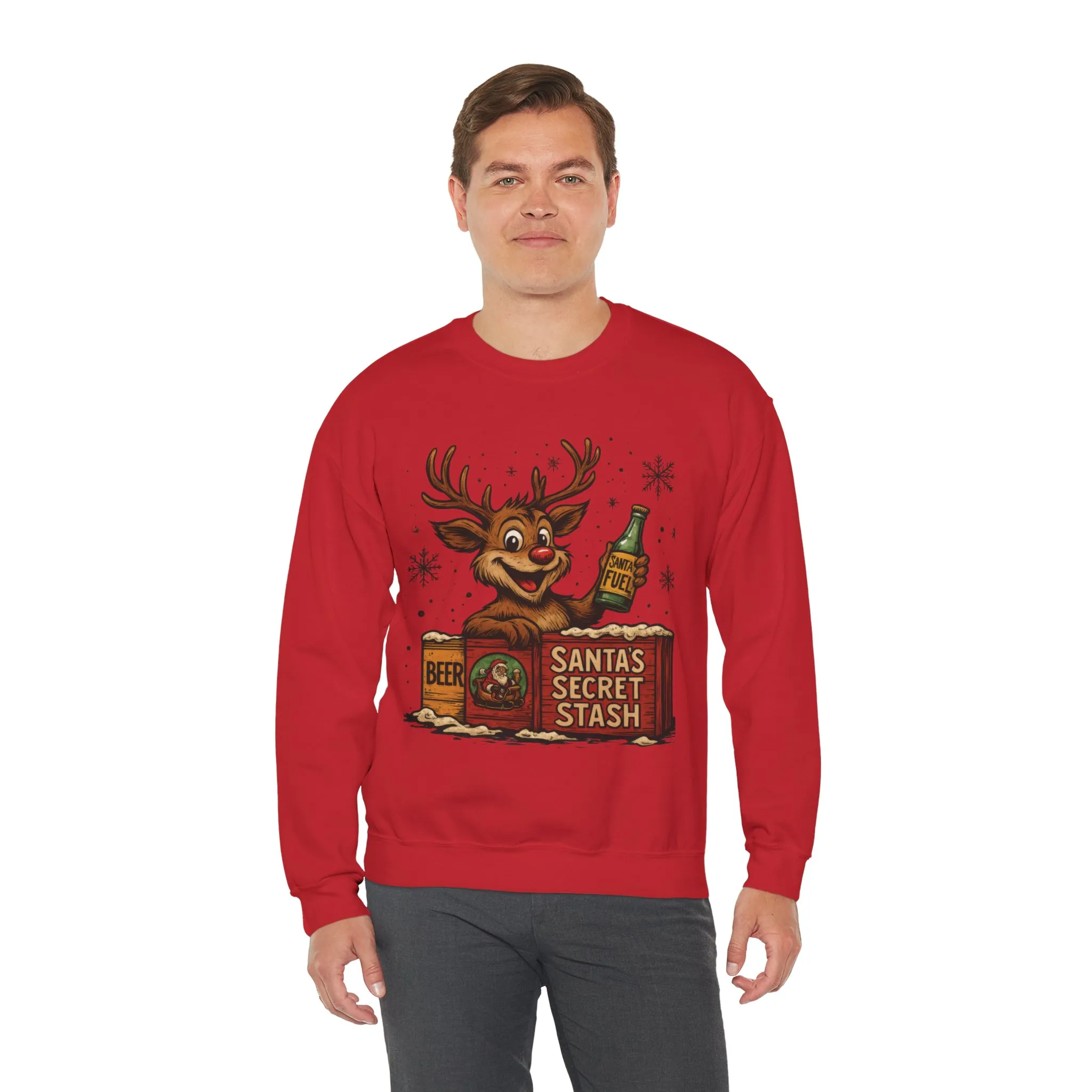Mens Funny Christmas Sweatshirt, Santa's Secret Stash Reindeer Pullover, Men's Heavy Blend™ Crewneck Sweatshirt - Image 27
