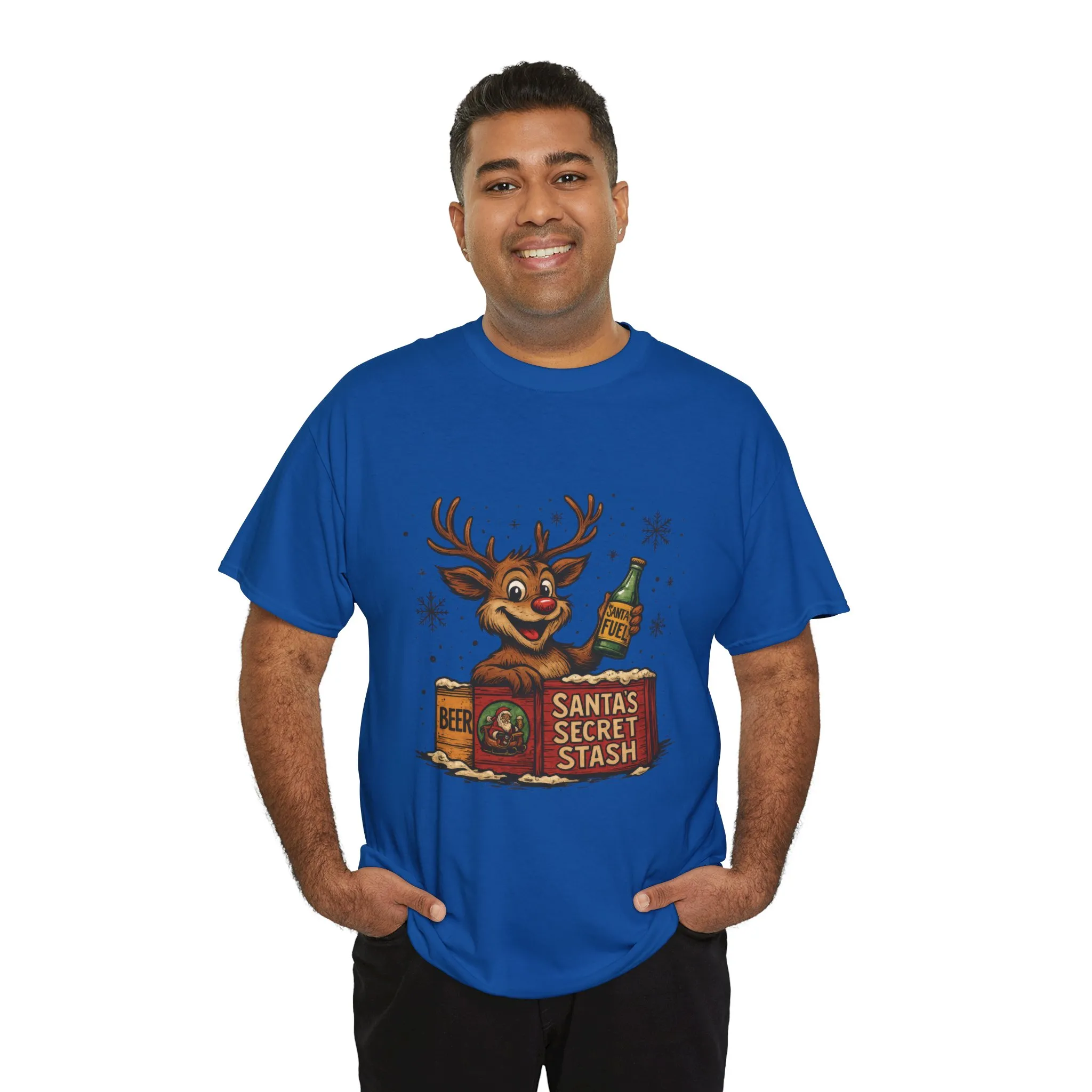 Men's Funny Christmas T-Shirt, Santa's Secret Stash Reindeer Tee - Image 24