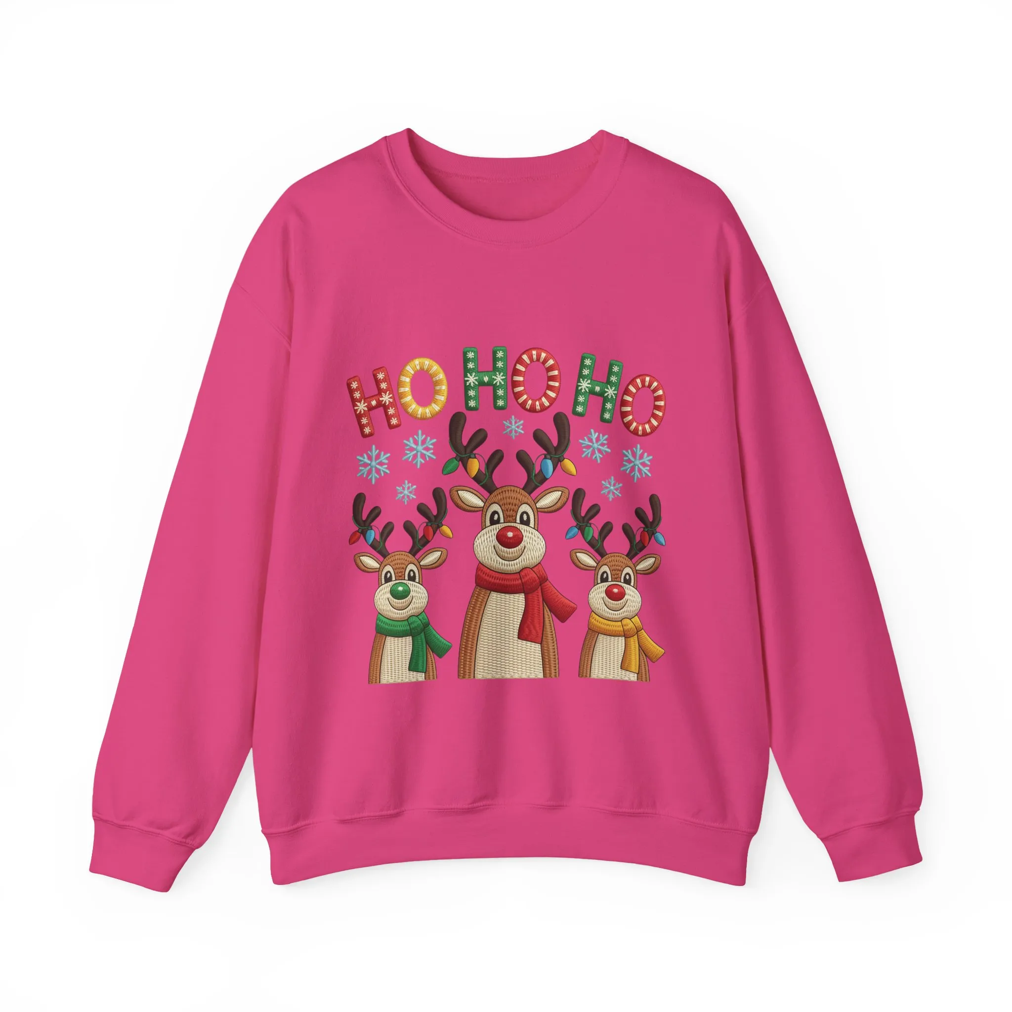 Ho Ho Ho Reindeer Christmas Sweatshirt, Cute Holiday Pullover for Women - Image 22