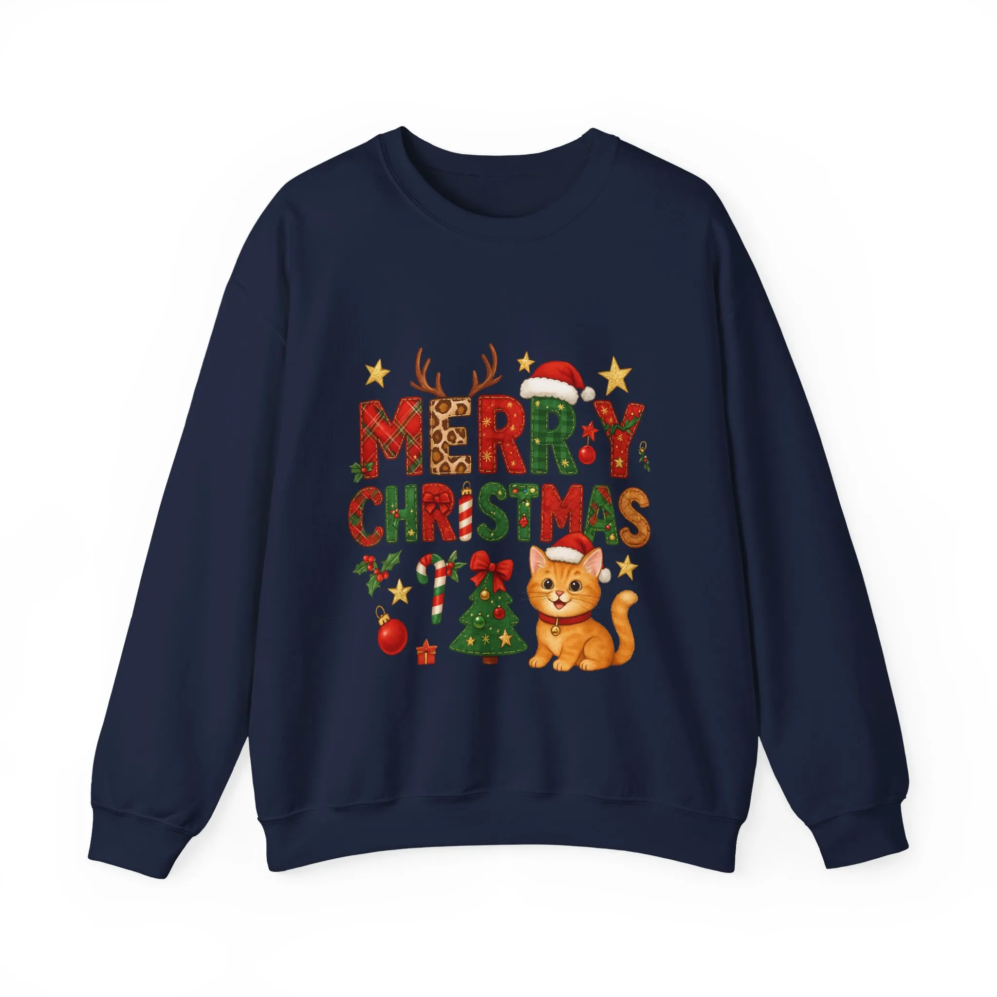 Women's Merry Christmas Cat Sweatshirt, Cozy Holiday Cat Lover Pullover, Women's Heavy Blend™ Crewneck Sweatshirt - Image 16