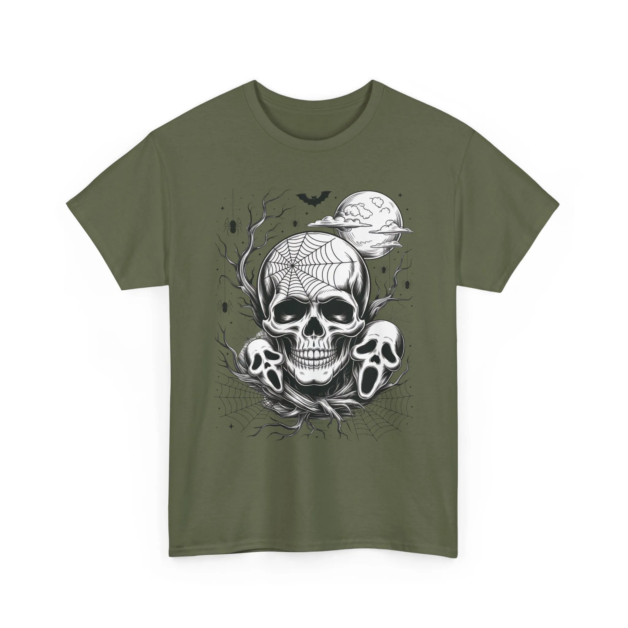 Men's Gothic Skull T-Shirt, Halloween Graphic Tee, Spider Web Moon Horror Shirt, Spooky Skull Graphic Top for Him - Image 10