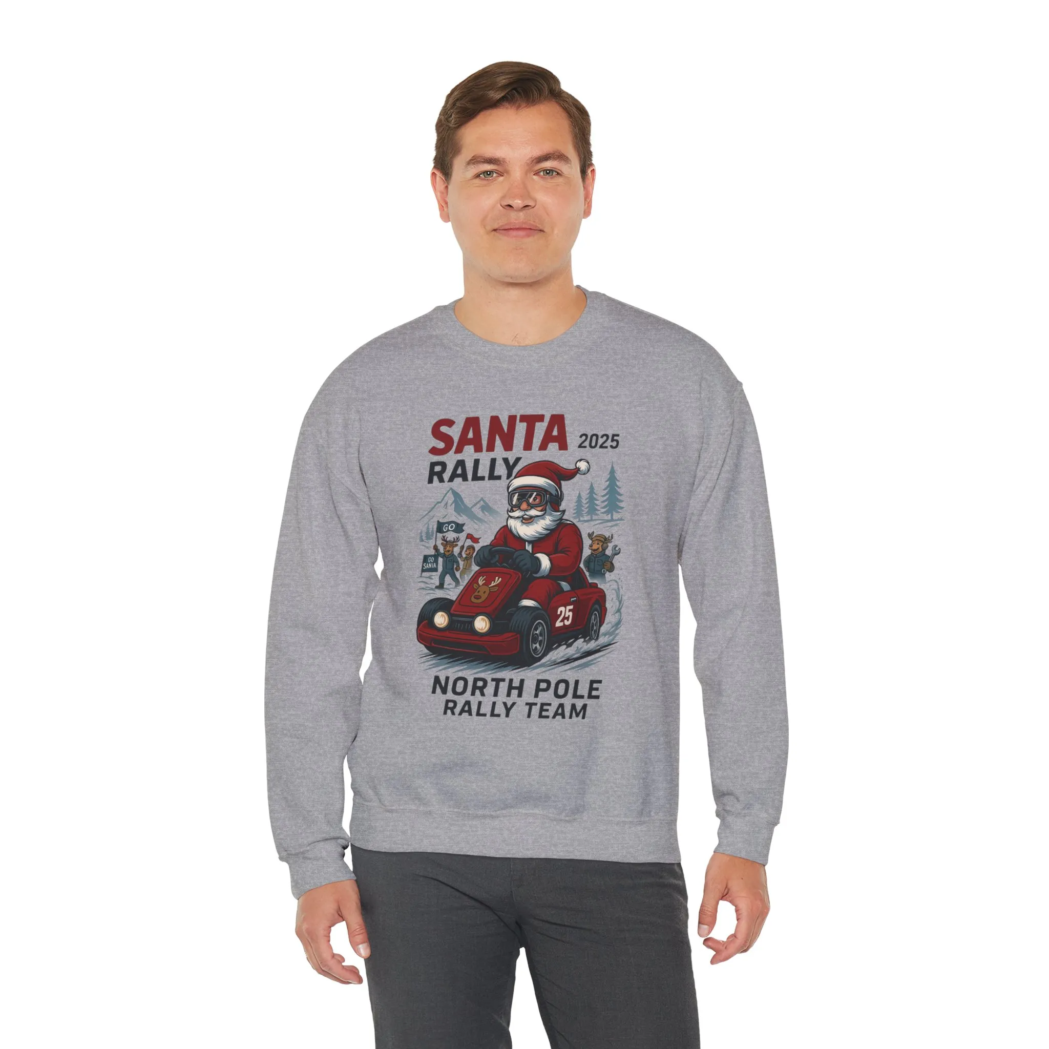Santa Rally 2025 Christmas Men's Sweatshirt, Funny Santa Racing Sweatshirt for Men, North Pole Rally Team Holiday Jumper - Image 6
