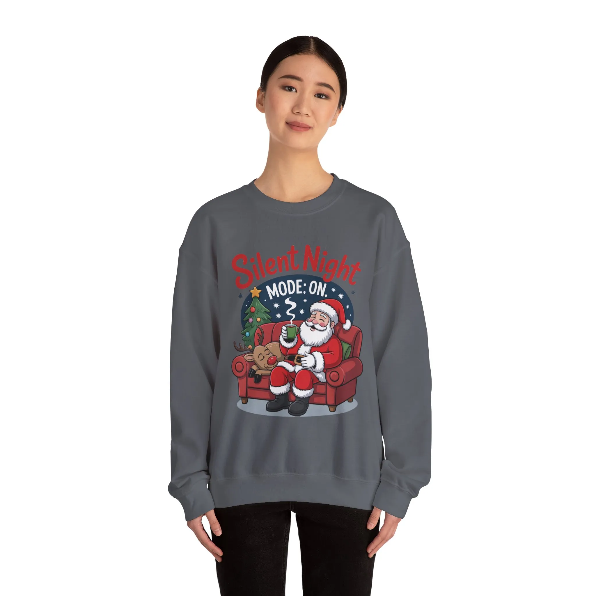 Silent Night Mode On Christmas Sweatshirt, Funny Relaxed Santa - Reindeer Sweater, Cozy Holiday Jumper for Women - Image 20