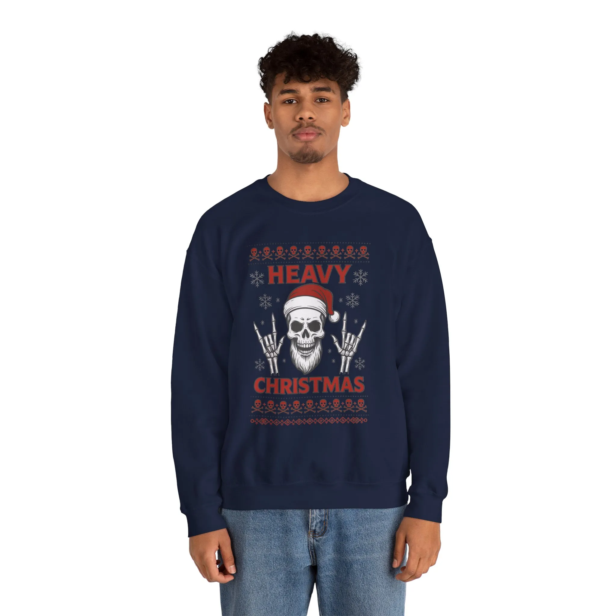 Heavy Christmas Men's Sweatshirt, Metal Santa Skull Holiday Pullover for Men - Image 3