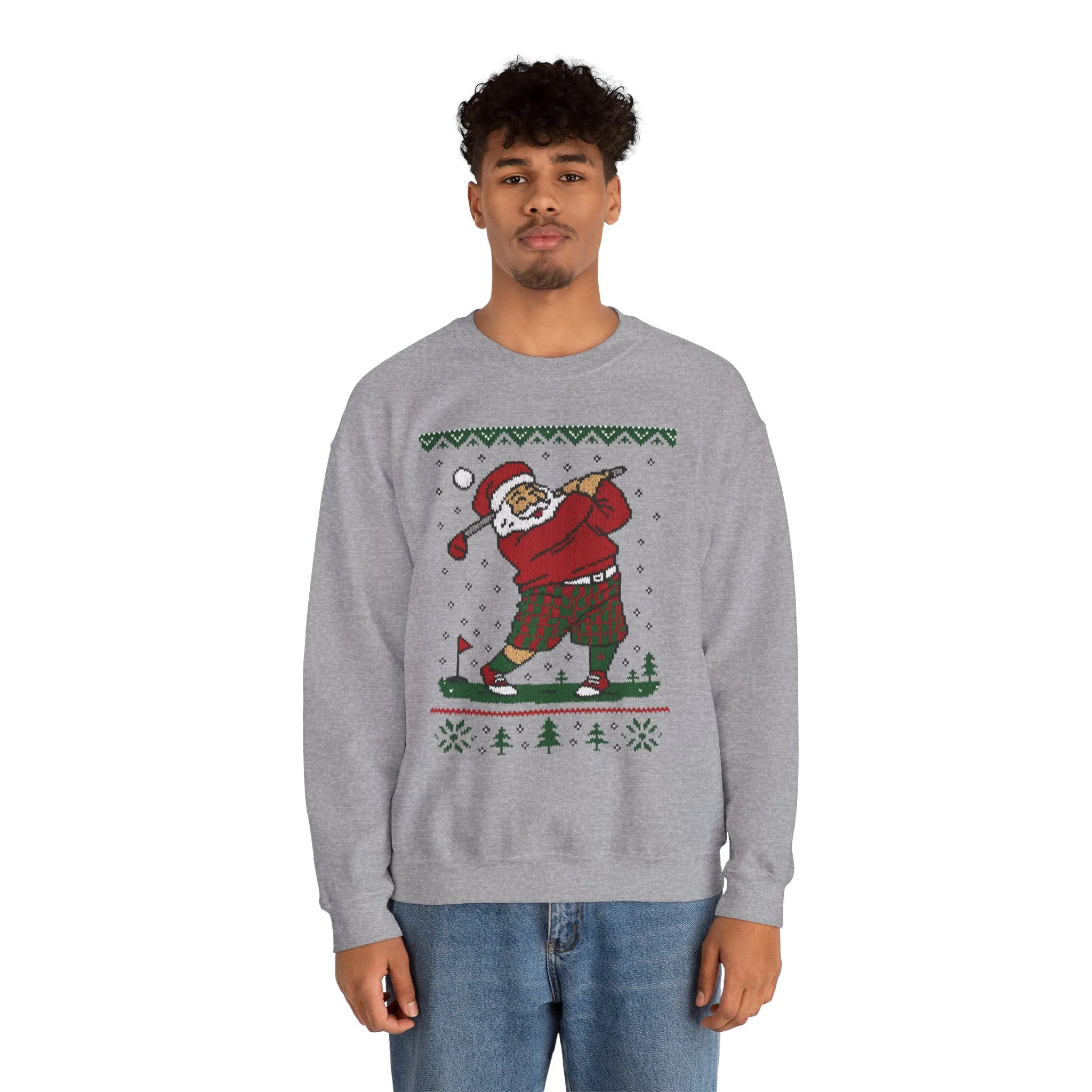 Golfing Santa Christmas Sweatshirt, Funny Golf Lover Holiday Jumper, Ugly Christmas Golf Sweater for Men - Image 3