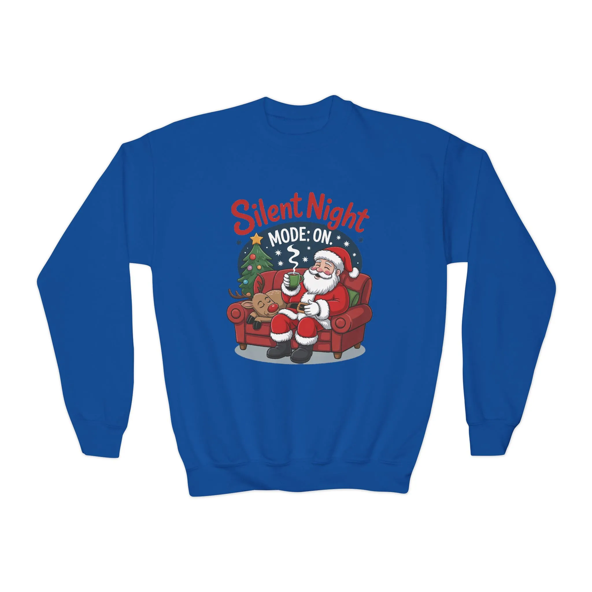 Kids Silent Night Mode On Christmas Sweatshirt, Cute Santa - Reindeer Holiday Jumper, Funny Cozy Christmas Sweater for Youth - Image 19