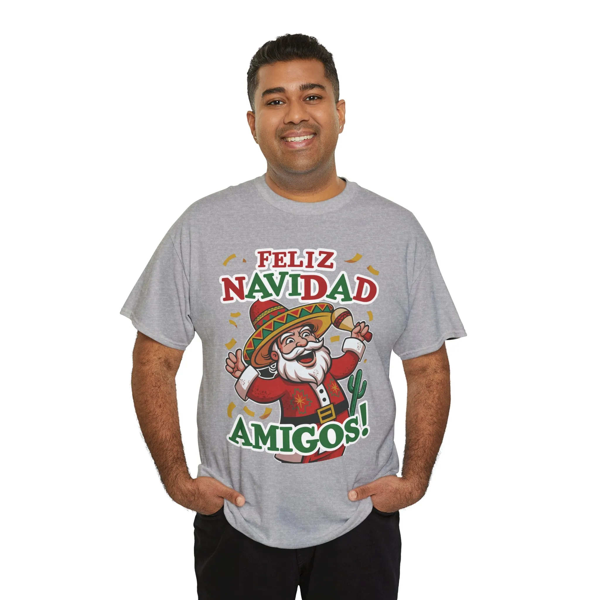 Feliz Navidad Amigos! Funny Mexican Santa Christmas T-Shirt, Latin Holiday Tee, Sombrero Santa Fiesta Shirt - Image 12